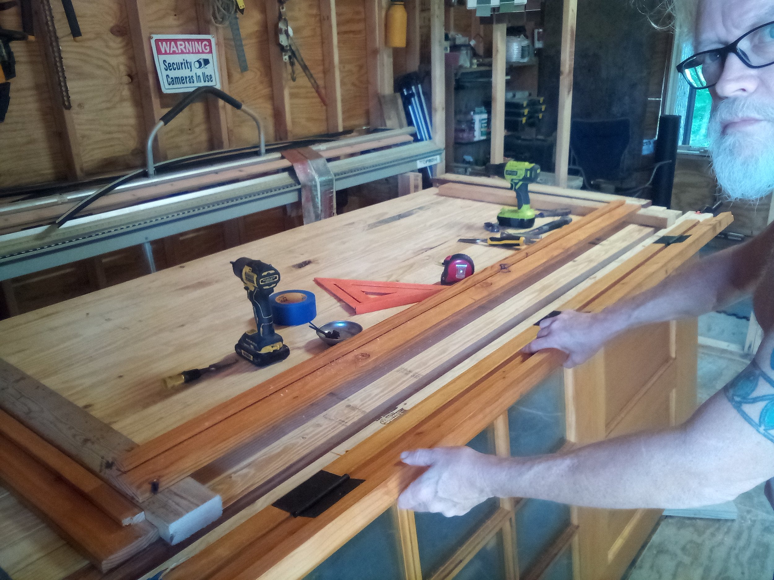 Chris building Douglas Fir Frame for bespoke entry door