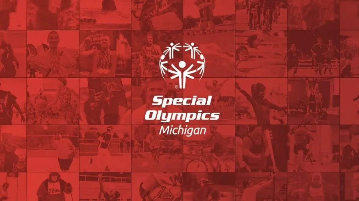Collage of athletes participating in various sports during the Special Olympics Michigan event.