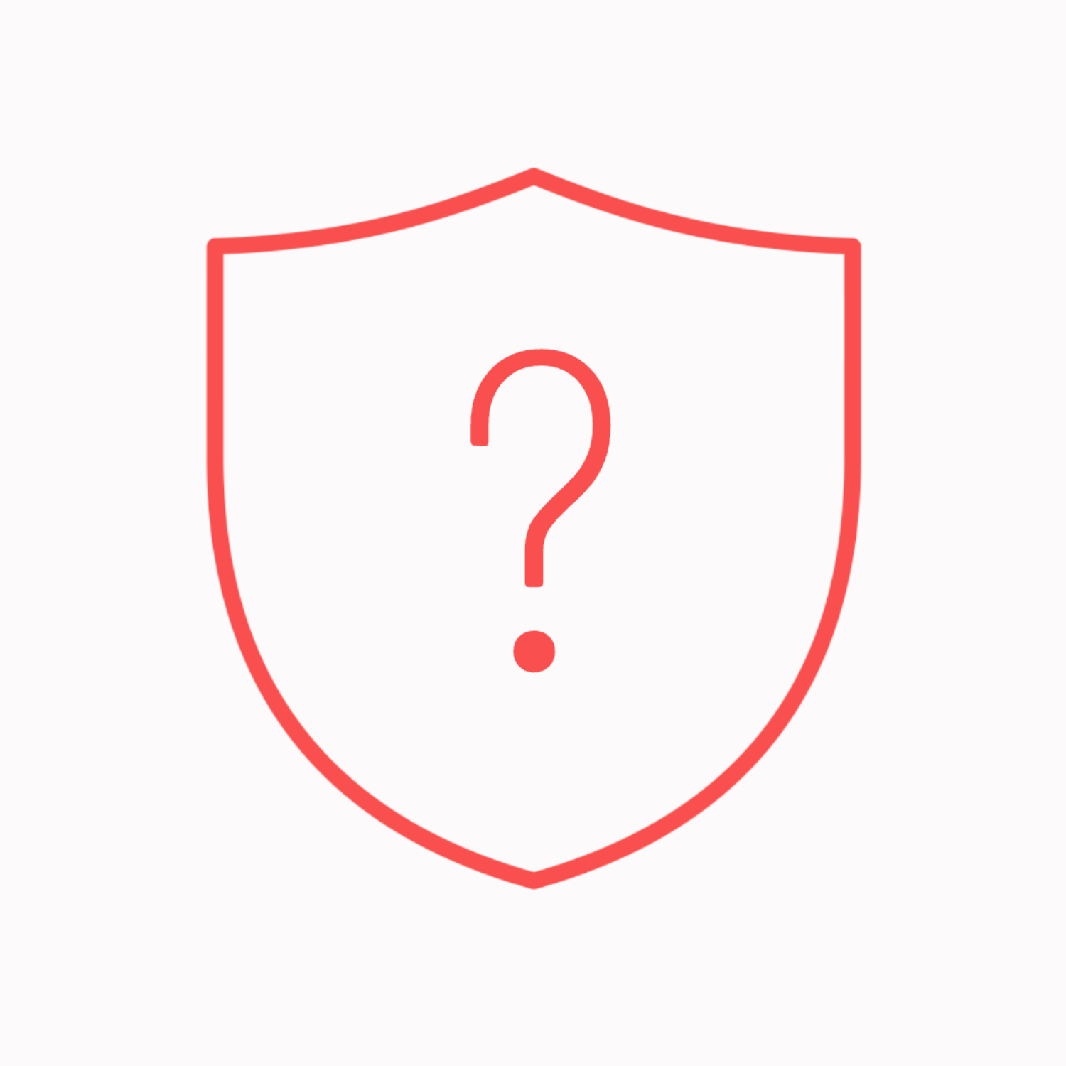 Red outline of a shield with a question mark in the center, symbolizing security or protection uncertainty.
