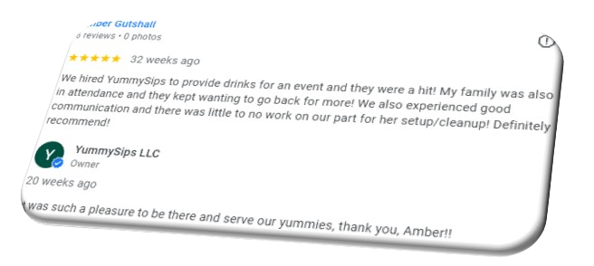 Screenshot of a Google review for YummySips LLC.