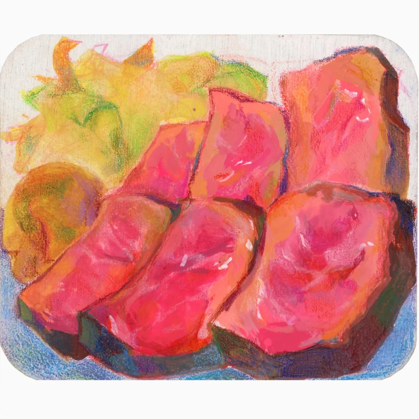 day 4 #pleinairpril GYUTAN!!!l (with cabbage salad and chunky mashed potato

Also had their amazing braised tongue in tendon black stew AND OH MY GOD TAKE ME BACK PLEASEEE

starting to really love colour pencils oml! 
gouache + colour pencil on mdf
h
