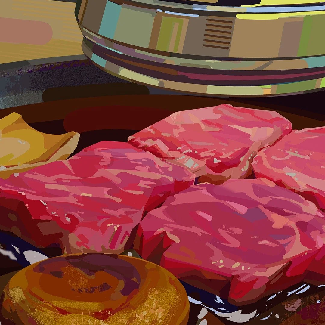 KOREAN BBQ!!!!😍 

I've been pigging out in my hometown and must paint more food!!!
But first... I gotta post my work for Angela's class before she kills me 🤐 So keep an eye out teehee xd

#illustration