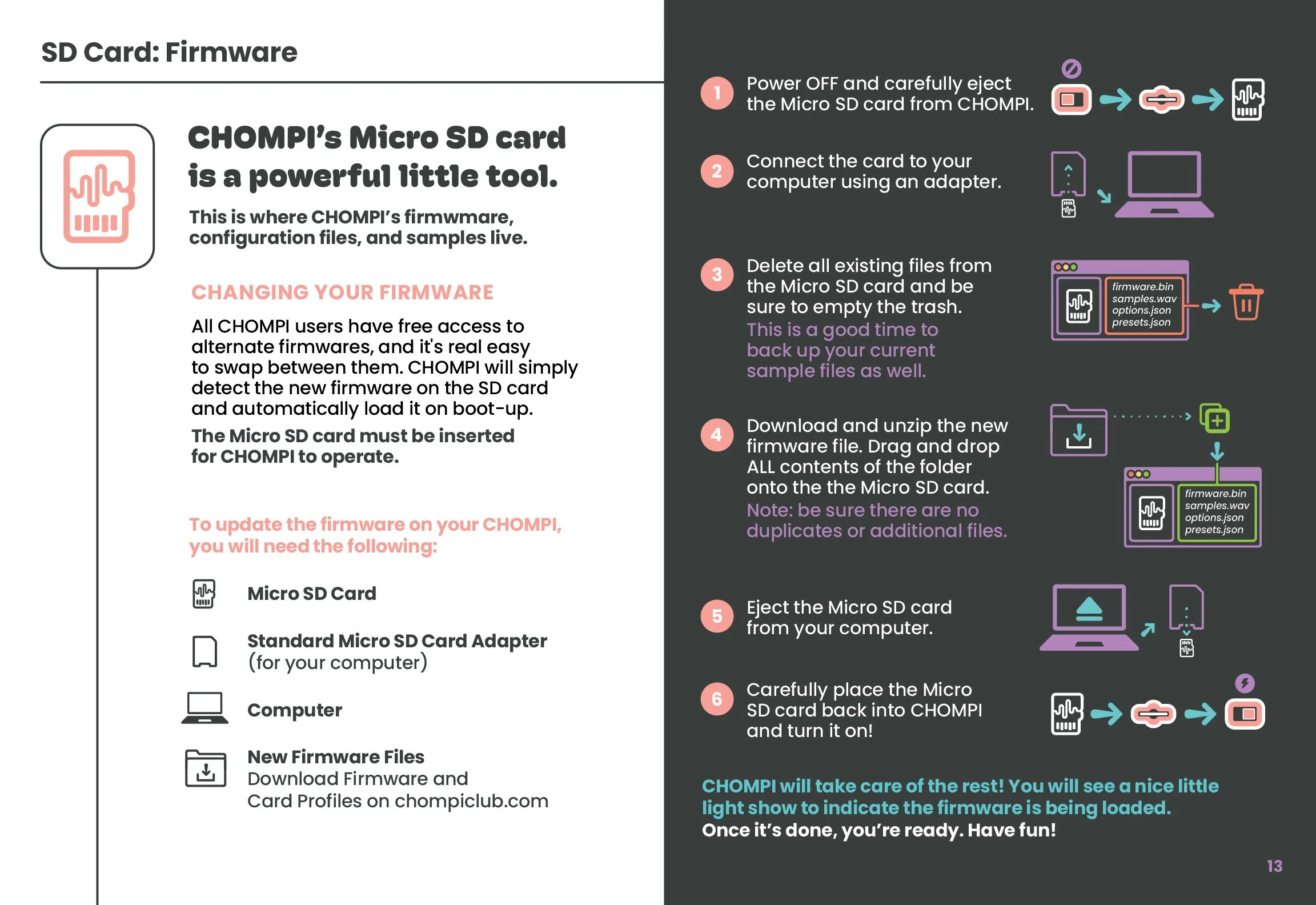 CHOMPI Mini Guide Pg 13: SD Card & Firmware