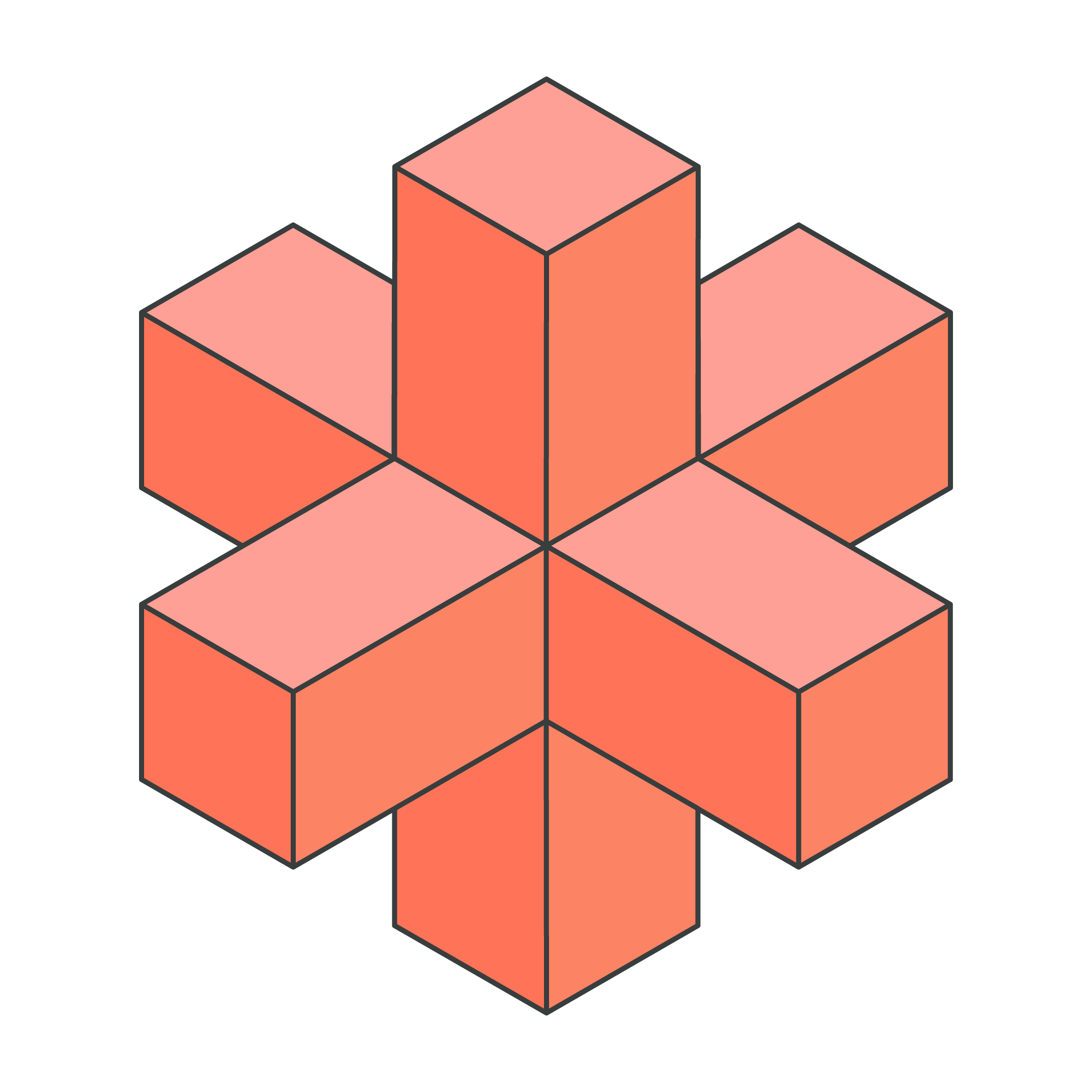 Geometric drawing of an outline square with sections divided by vertical, horizontal, and half circle lines.