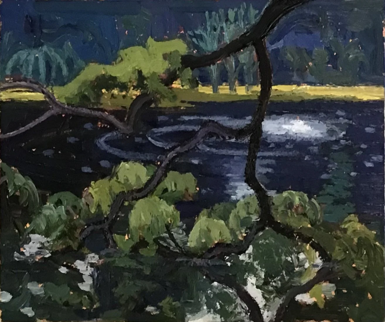 Pool and Fountain, Grape Grange / oil on wood / 8x9.5" / $225