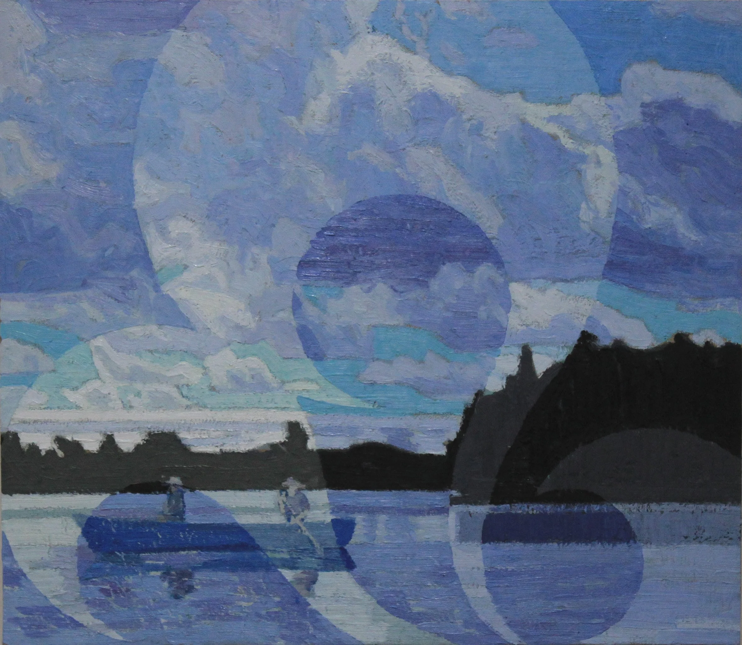 Cloud Forms and Blue Canoe / oil on wood / 53cm x 60.8cm / sold