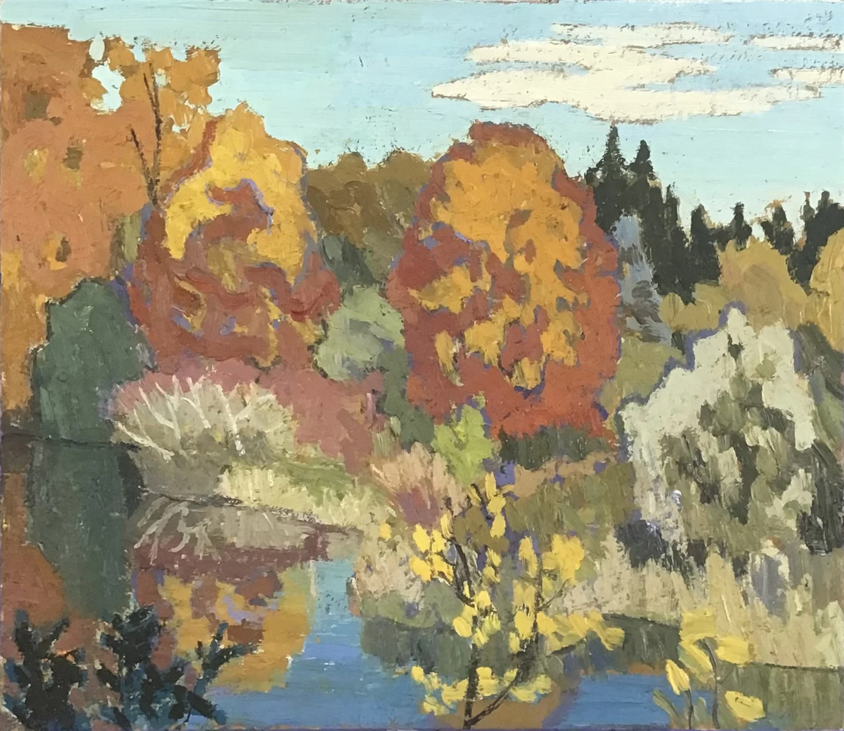 Reid Street, Pond / oil on board / 10.5"x12"