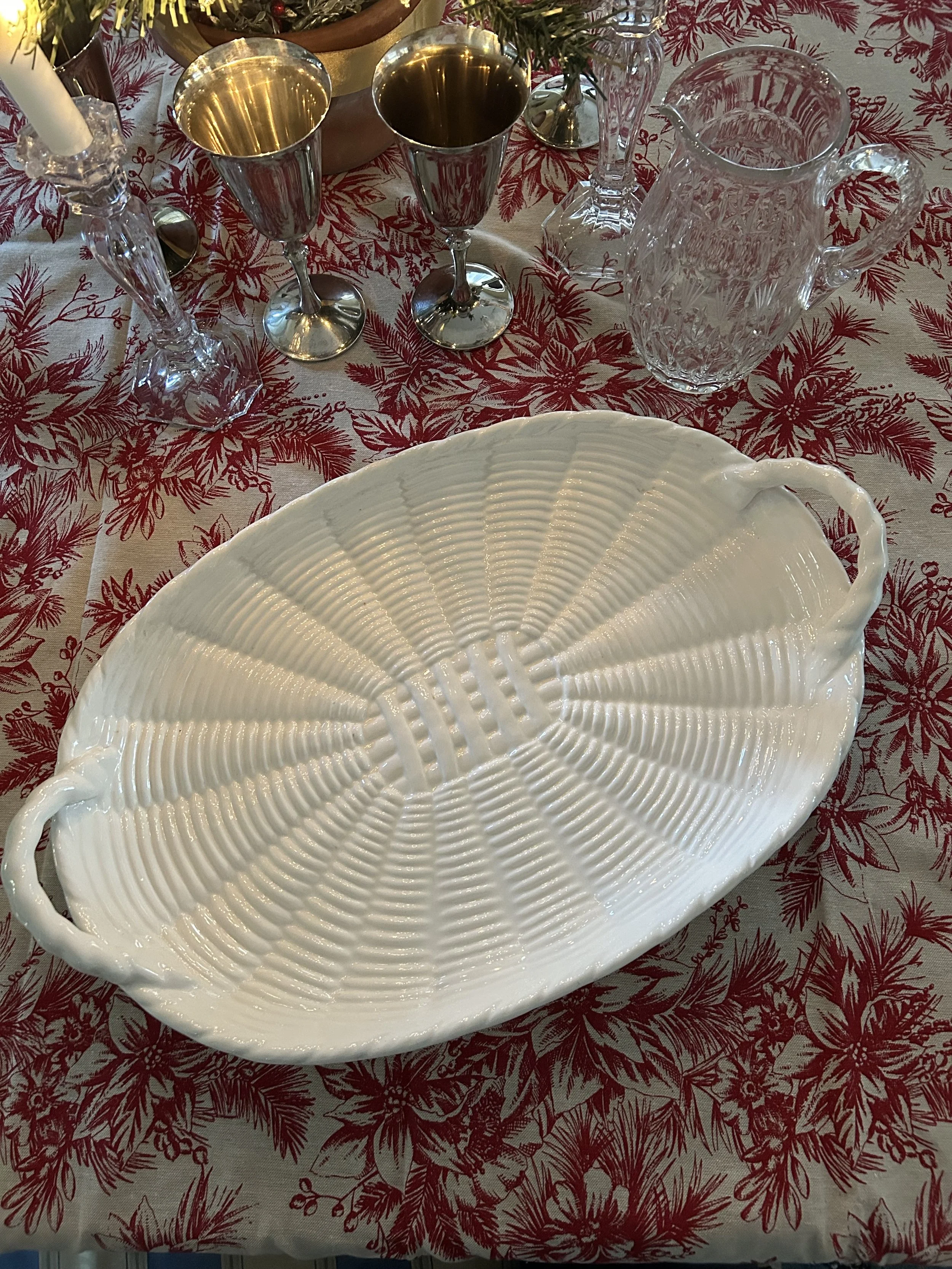 Vintage Midcentury Basket Weave Large Ceramic Platter
