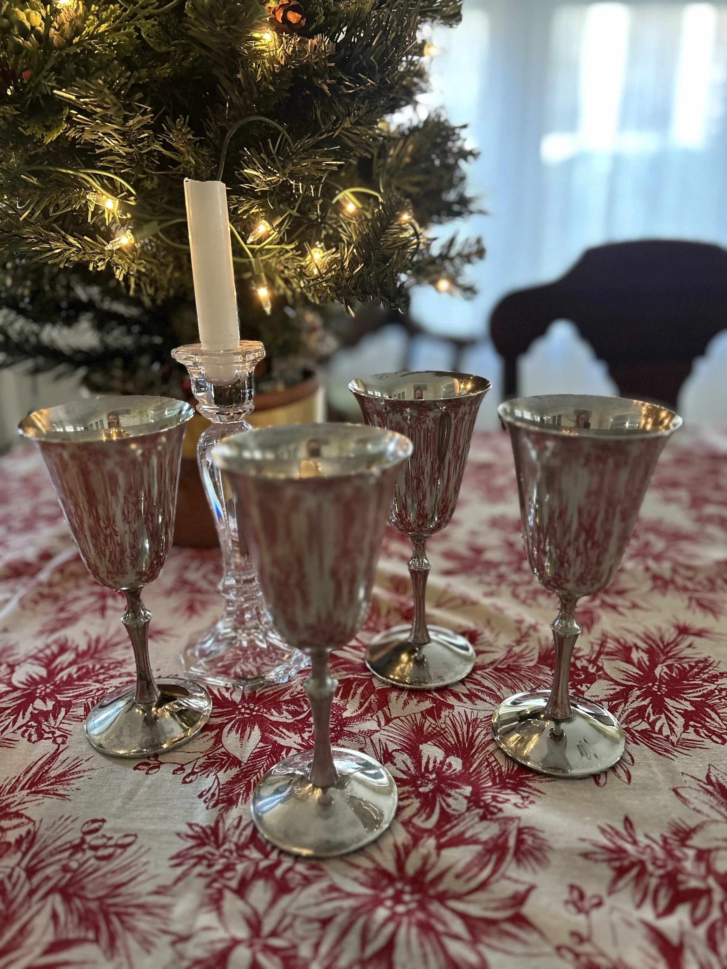 Set of Four Kirk Stieff Silver Plate Wine Goblets