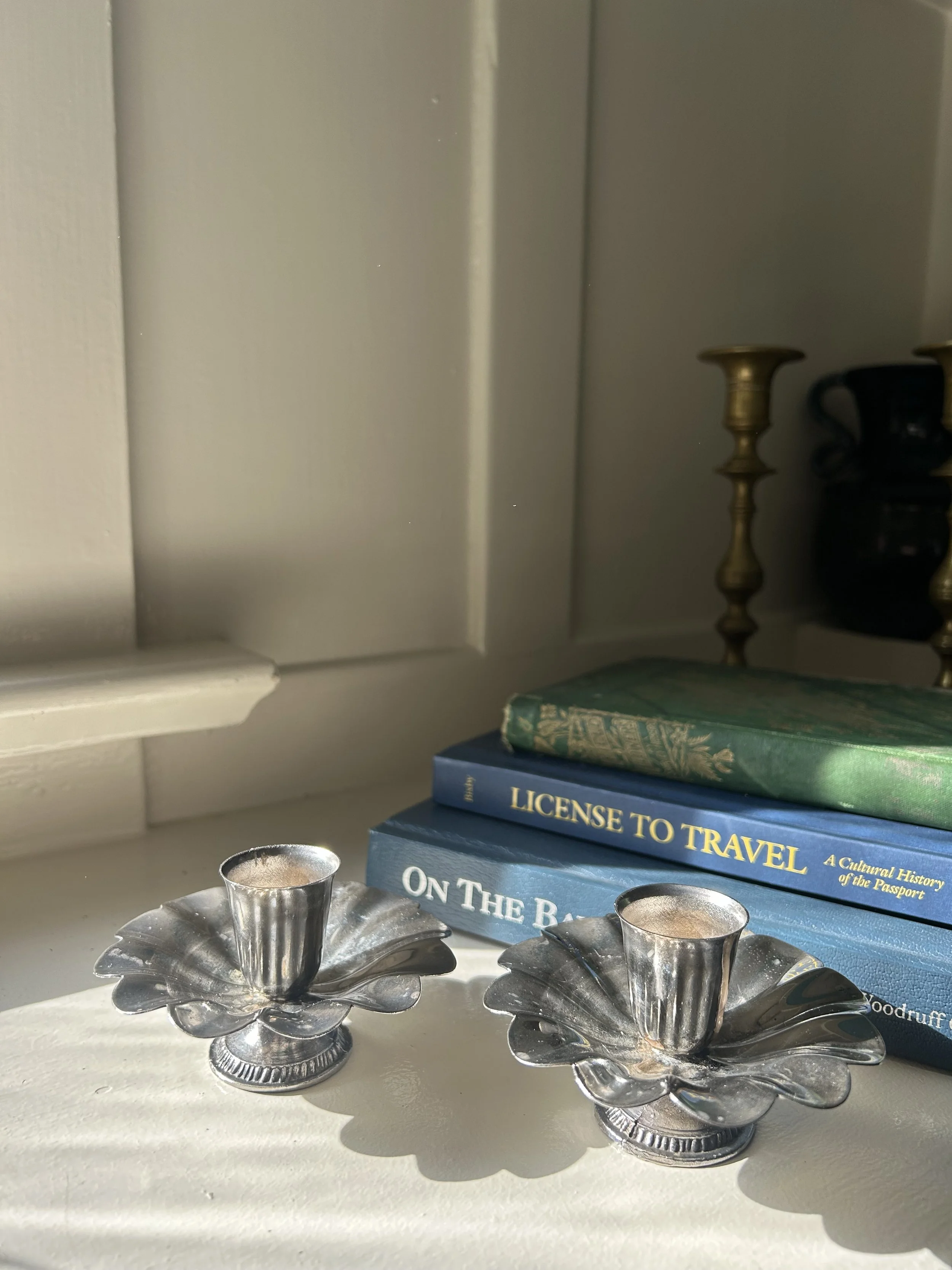 Pair of Vintage Silver Plate Flower Candle Holders