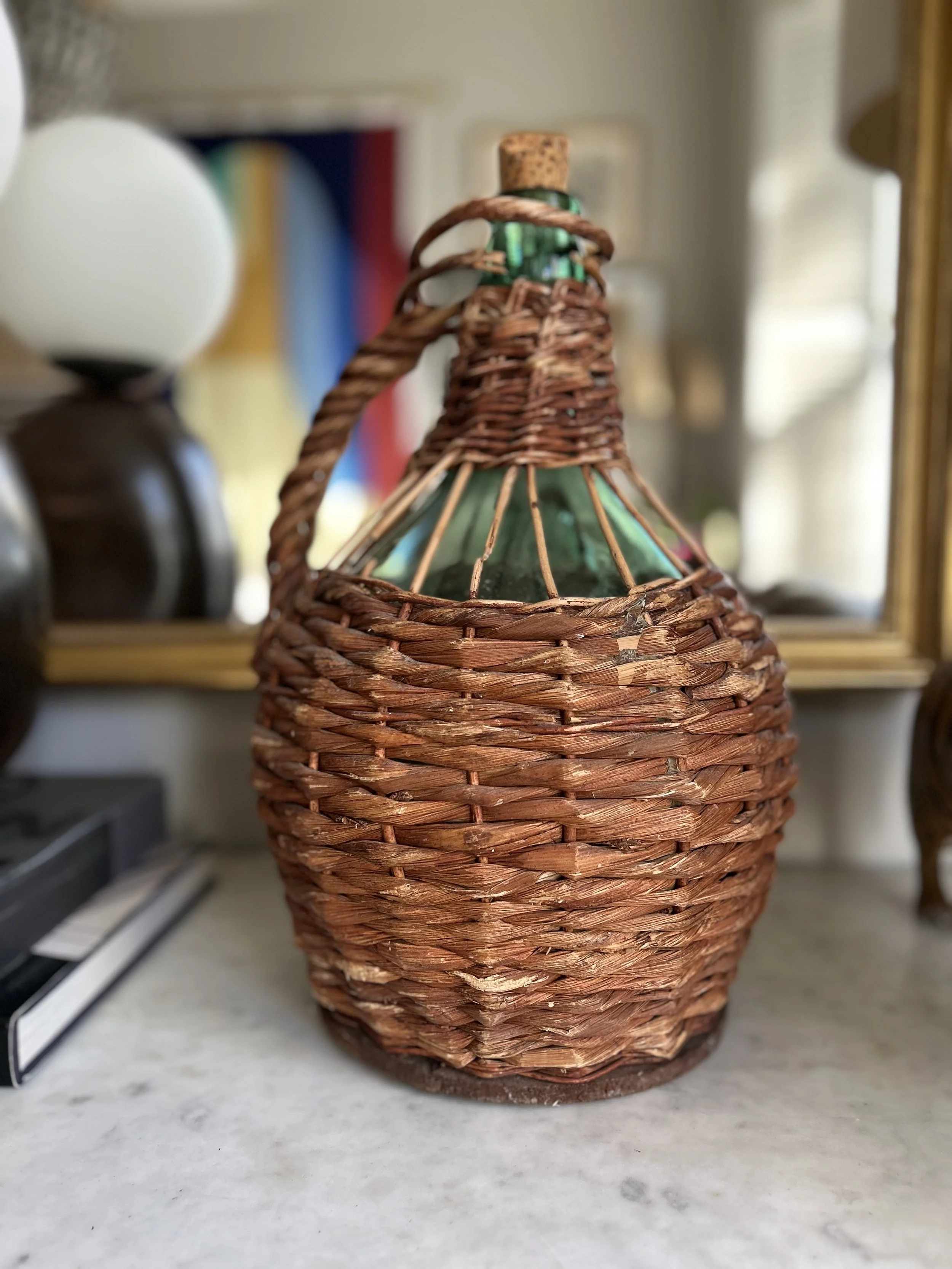 Vintage Wicker Wrapped Glass Demijohn