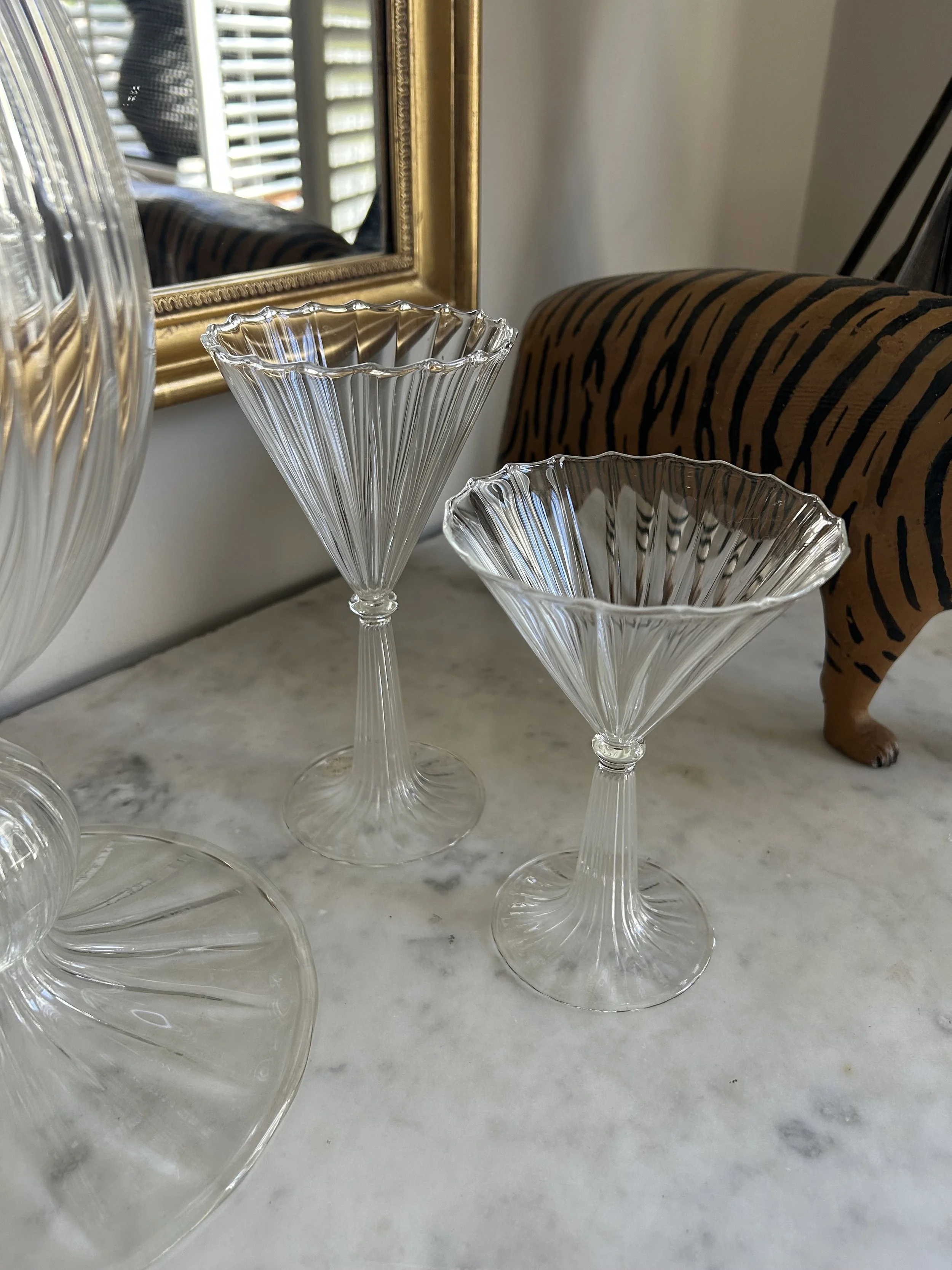 Pair of Whimsical Fluted Martini Glasses