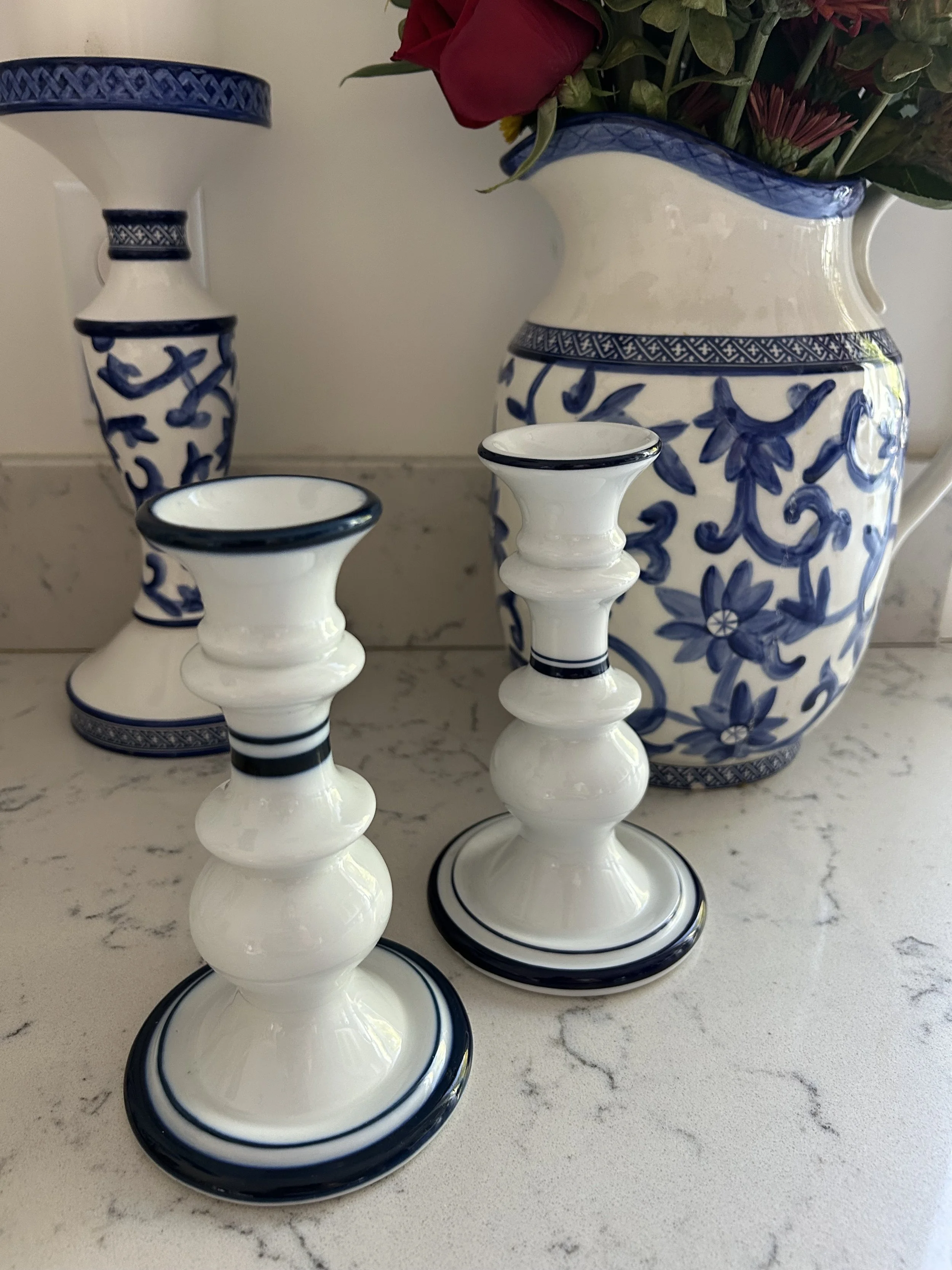 Pair of Christianshavn Blue and White Dansk Candlesticks