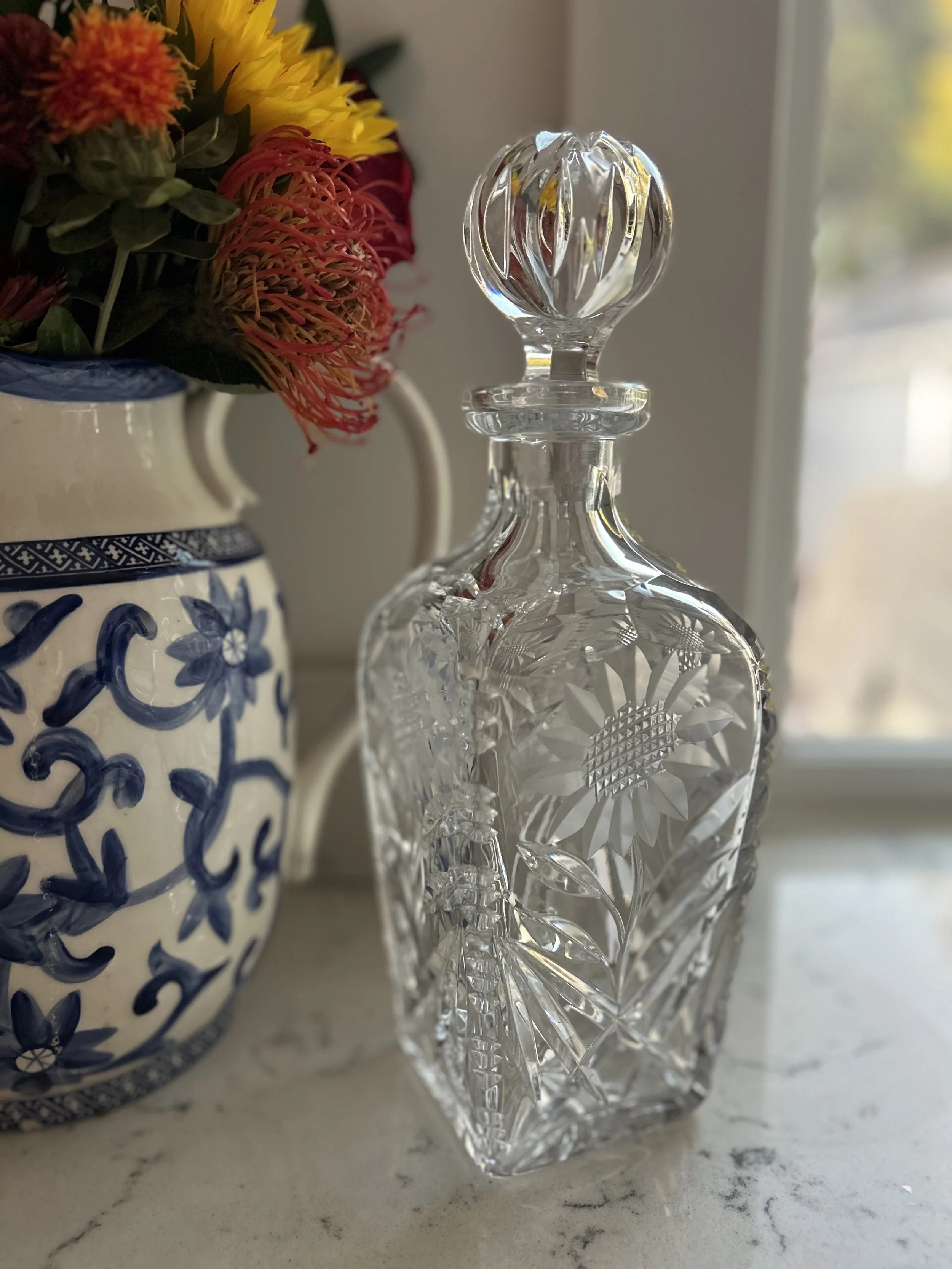 Vintage Crystal Sunflower Decanter