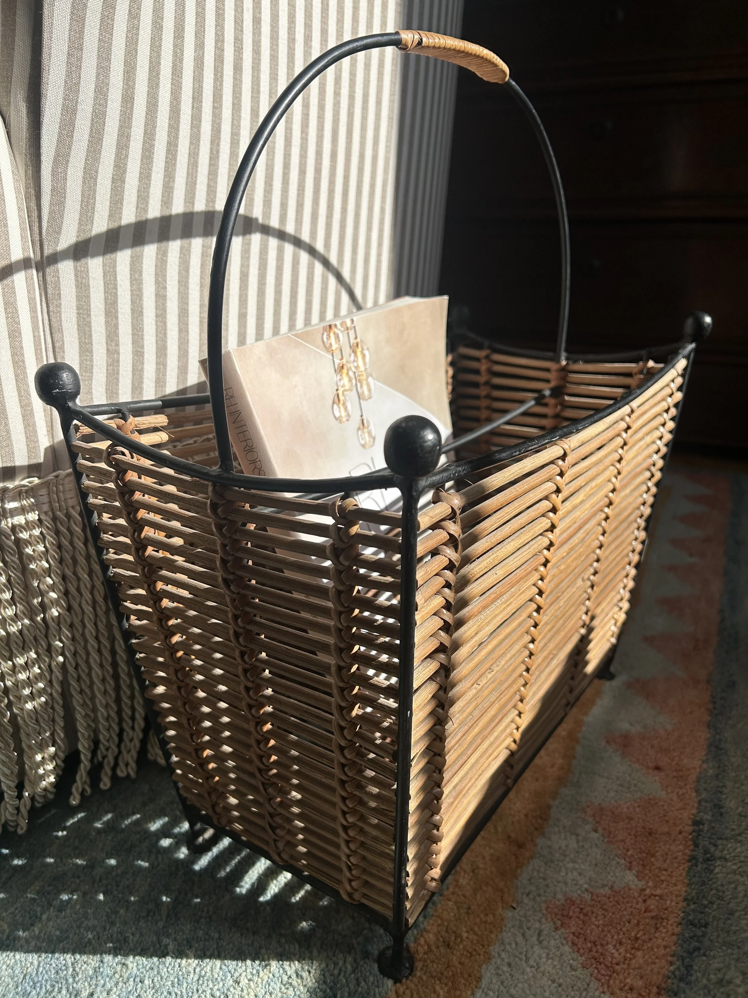 Vintage Midcentury Modern Bamboo and Iron Magazine Rack