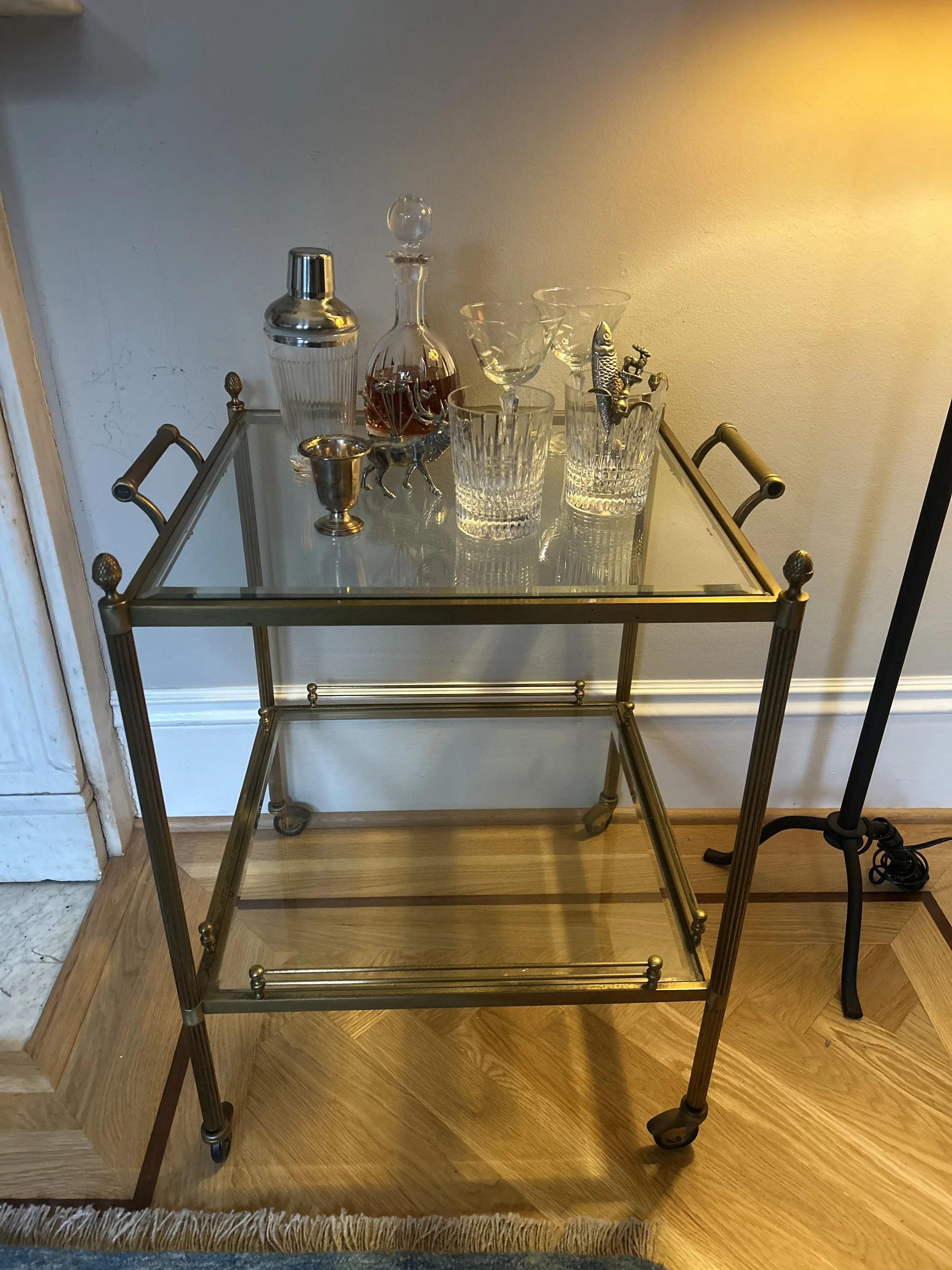 Vintage Midcentury Brass Square Bar Cart