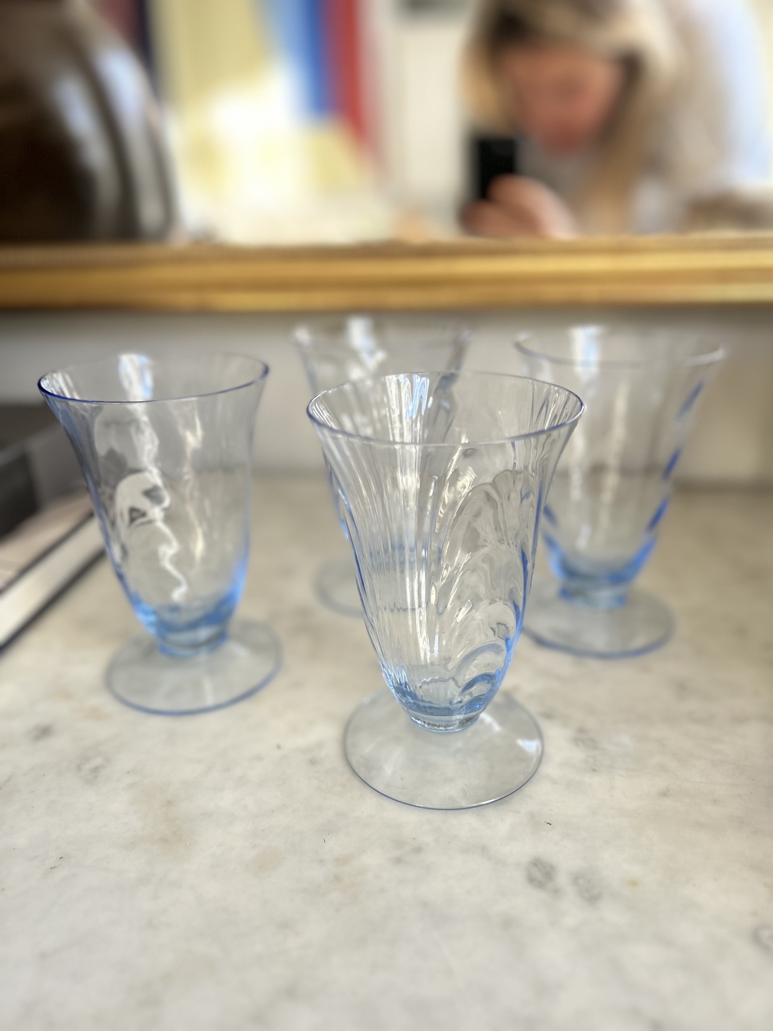 Set of Four Cambridge Glass Midnight Blue "Caprice" Glasses