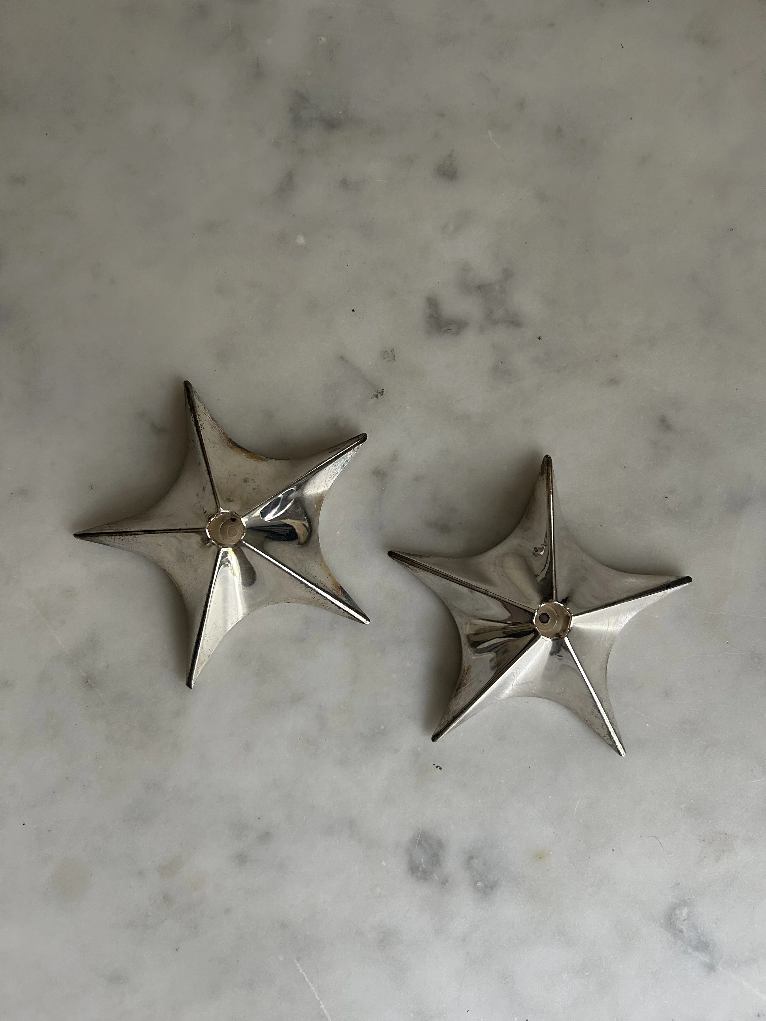 Pair of Vintage Dansk Silver Plate Small Star Candle Holders