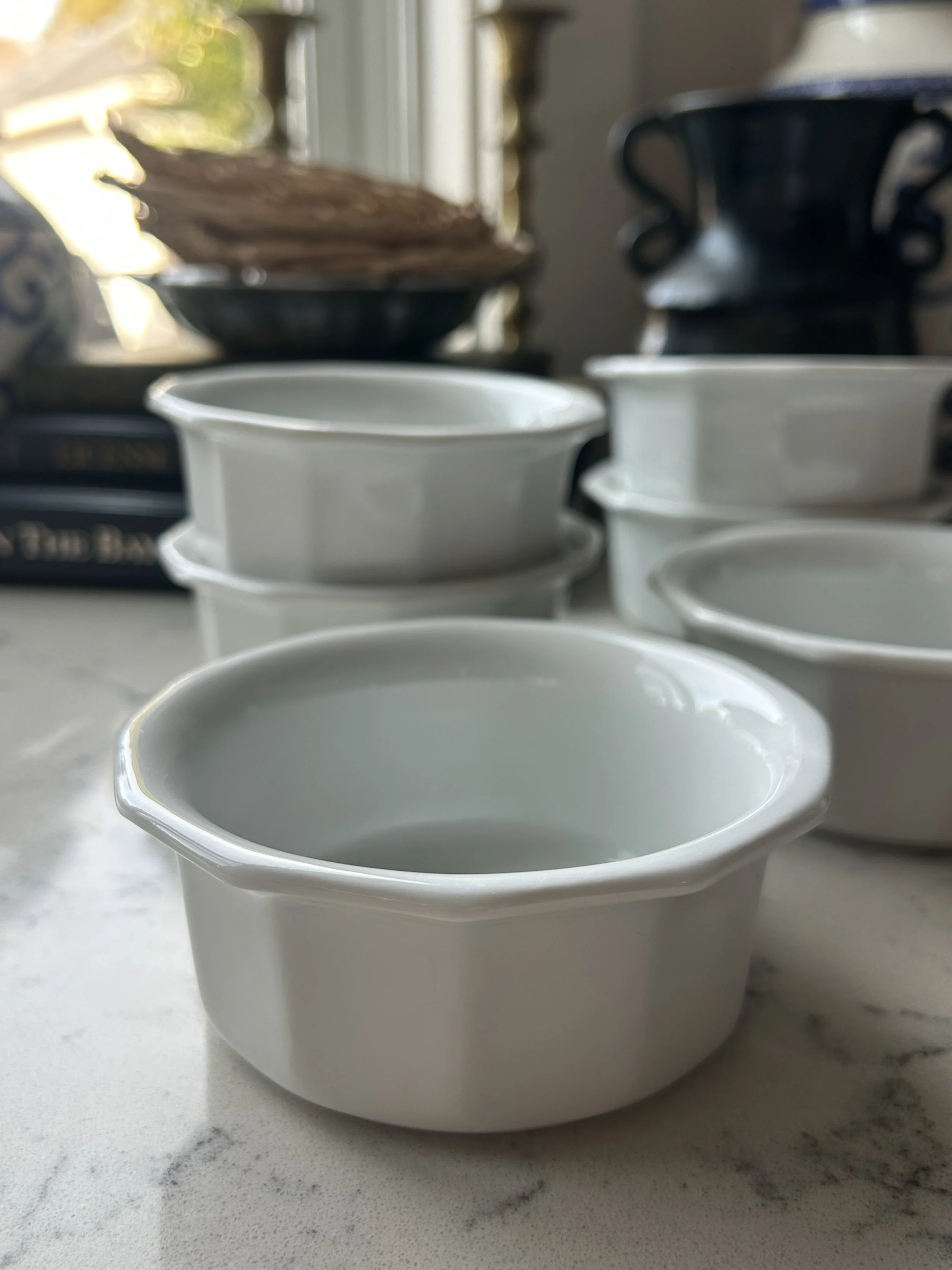 Set of Six Vintage Pillivuyt French Porcelain 5 oz Fluted Ramekins