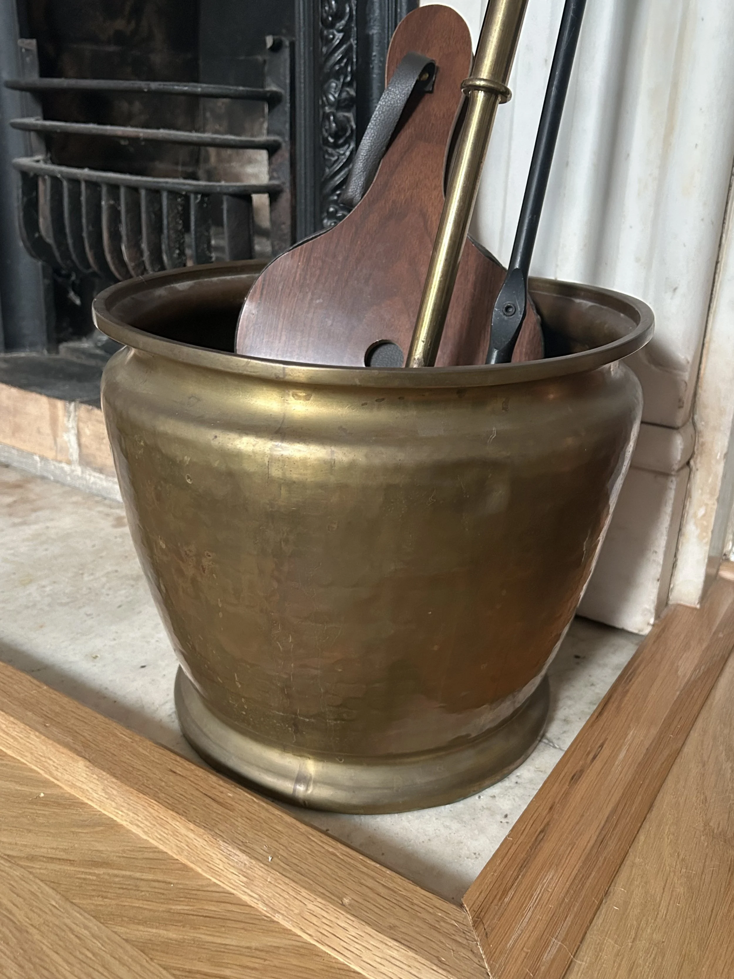 Antique Hammered Brass Planter or Firewood Holder