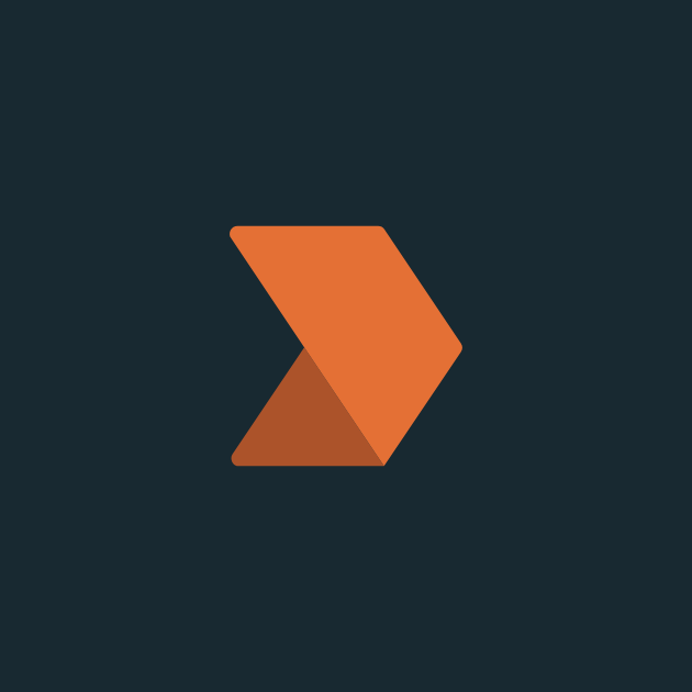 Minimalist logo with an orange and brown arrow pointing to the right on a dark background.