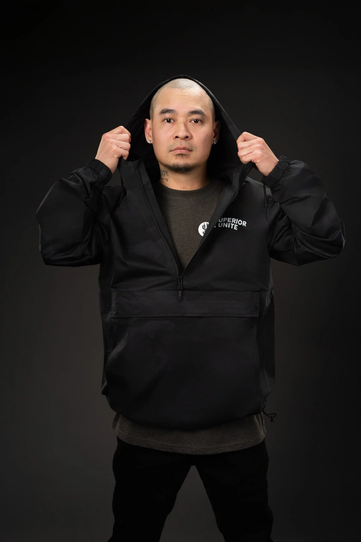 Black Camo Nylon Anorak Jacket