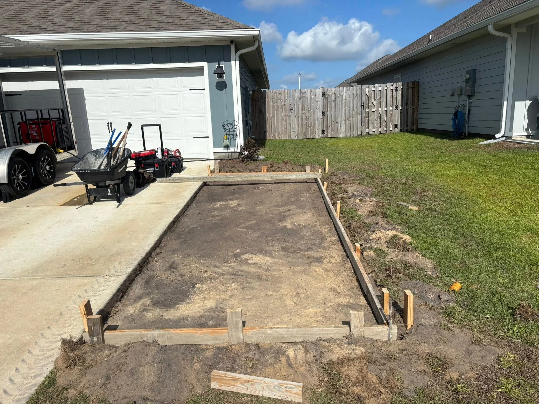 Forming up new slab for residential owners.