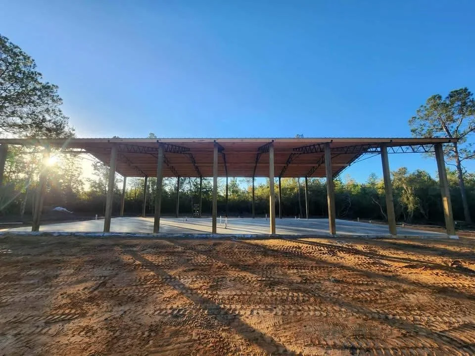 Concrete slab under new pole barn.