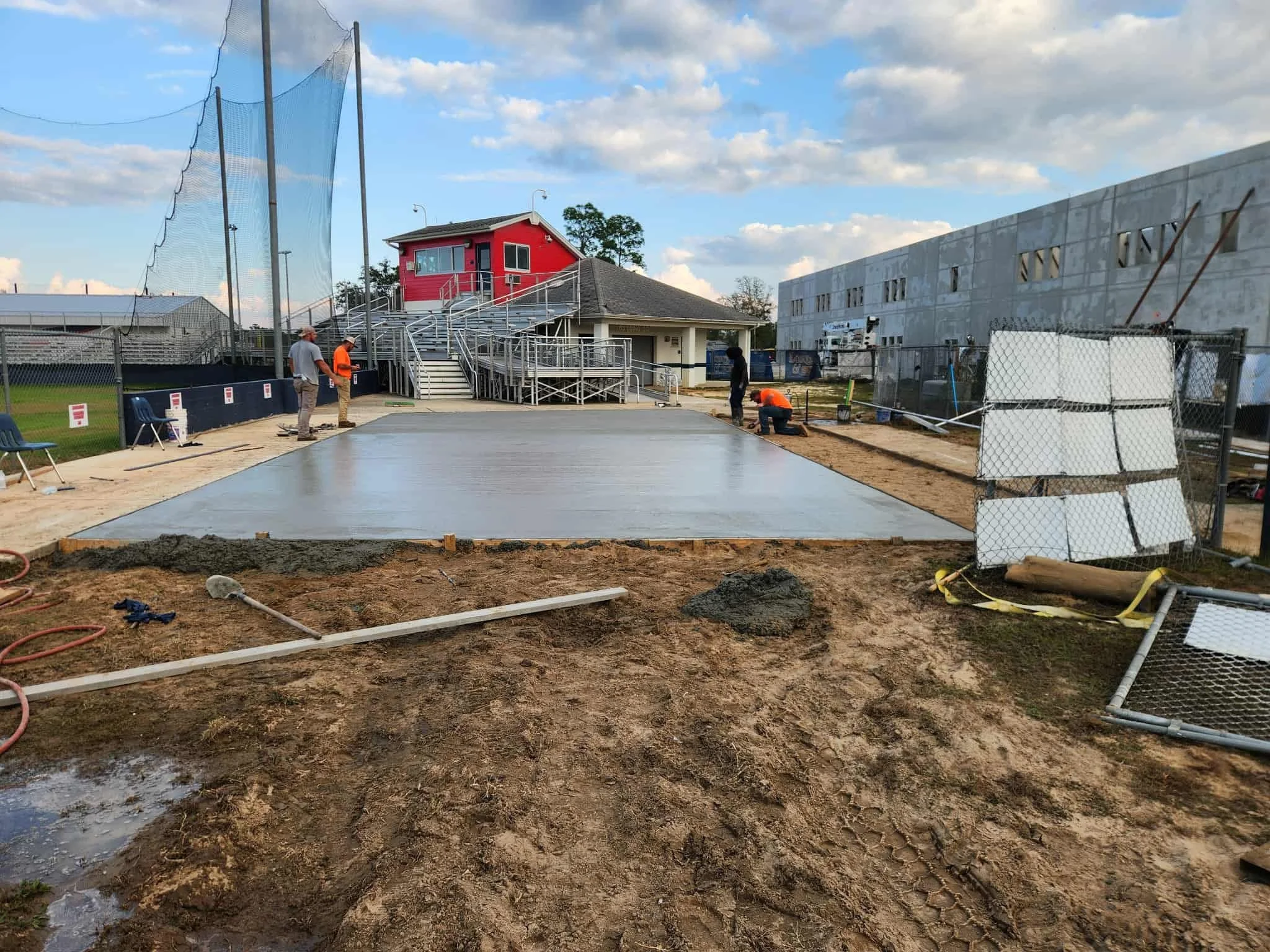 Local school baseball field with new concrete.