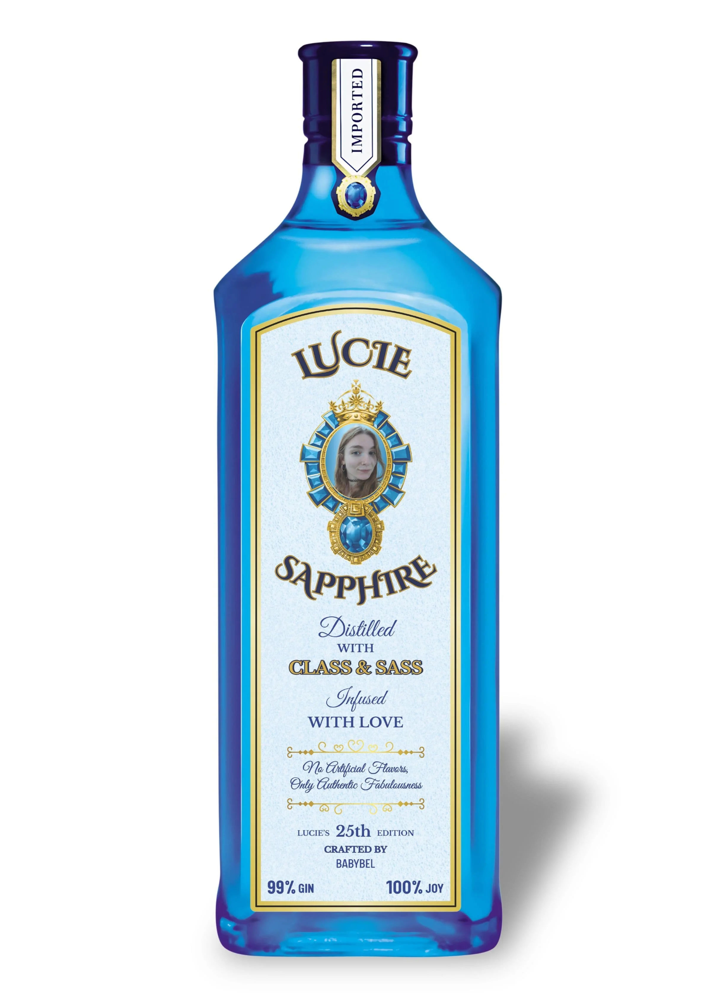Custom Bombay Sapphire label birthday gift design by Bella Intania