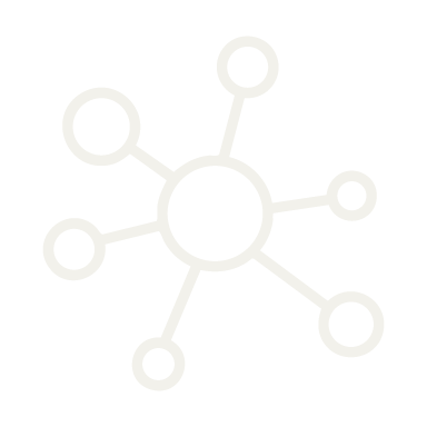 A simple diagram illustrating a molecule or network with a central circle connected to seven smaller circles by lines.