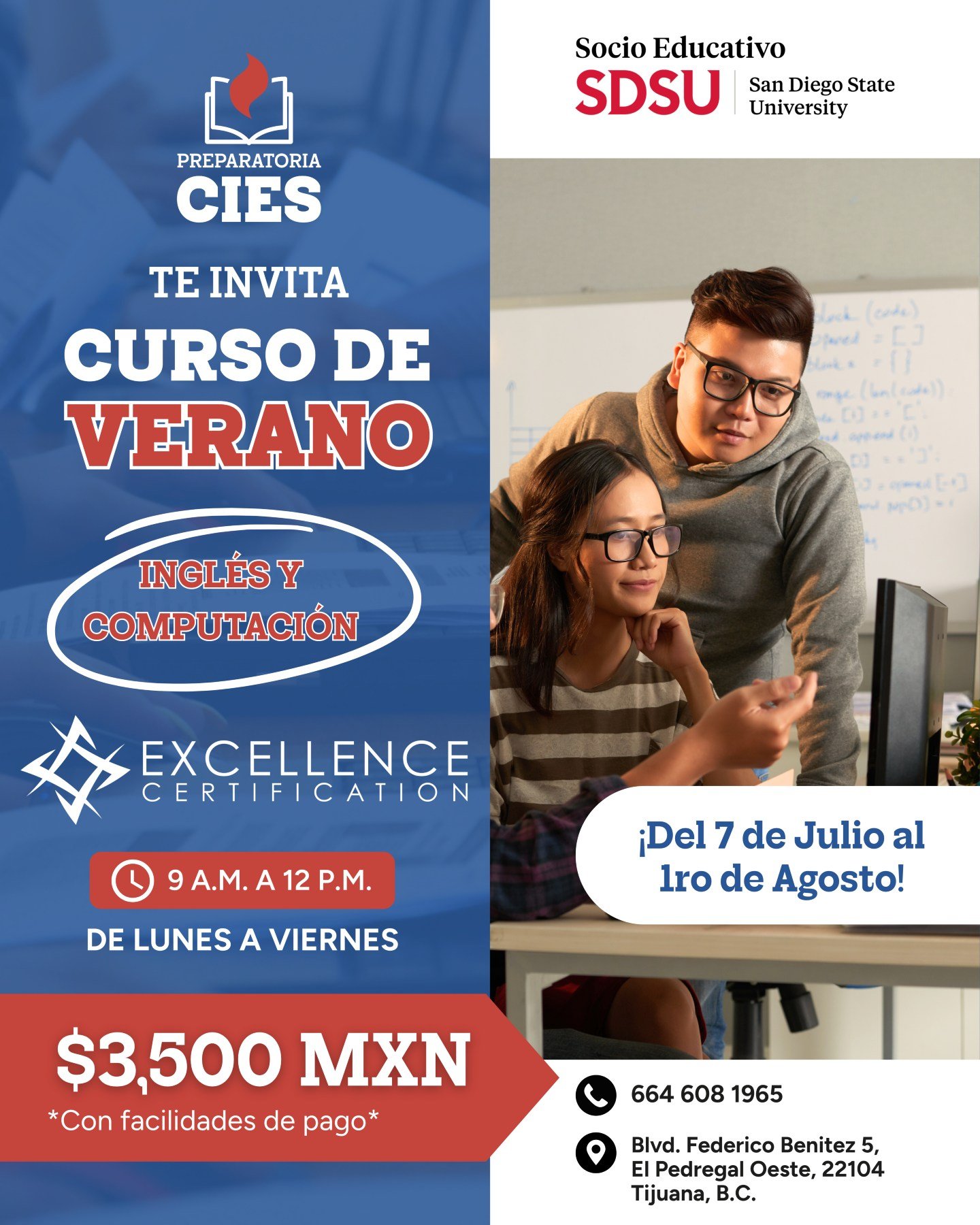 🎯 Este verano no se trata solo de vacaciones…
¡Es tiempo de crecer, aprender y prepararse para un mejor futuro! 🌎💻
👉 Inscríbete al Curso de Verano CIES:
🔹 Inglés y Computación
🔹 Certificación Excellenc