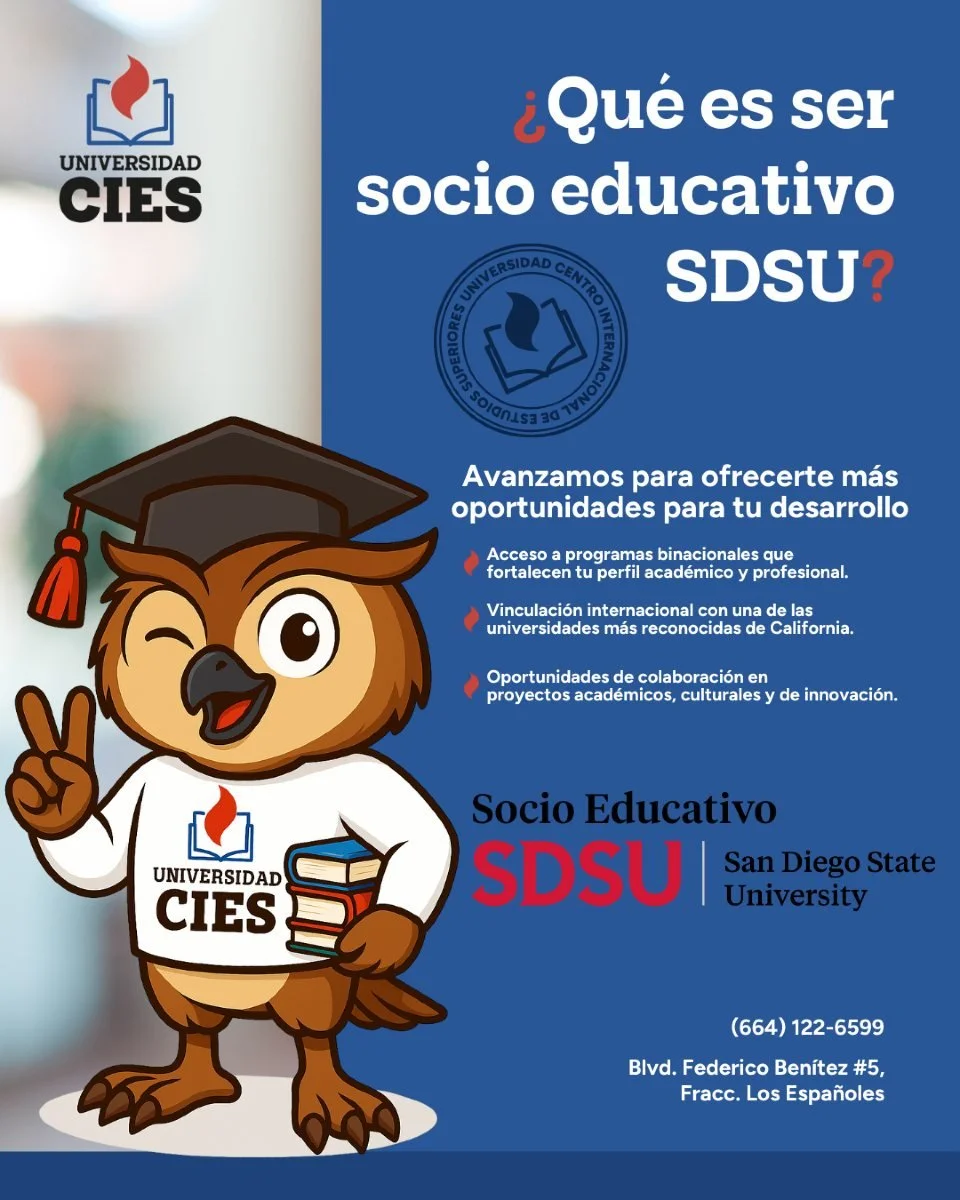 ¿Sabías que en CIES somos socios educativos de SDSU (San Diego State University)? 🌎📘
Esta alianza estratégica abre puertas a oportunidades académicas internacionales, colaboración en proyectos binacionales y acce