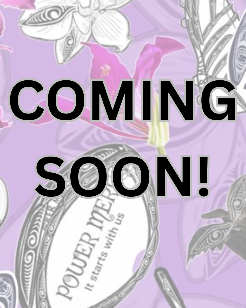 A purple and white floral pattern with butterflies and a mirror with the words "Power Meri" and "It Starts With Us." Overlaid text reading "COMING SOON!" in large black font.
