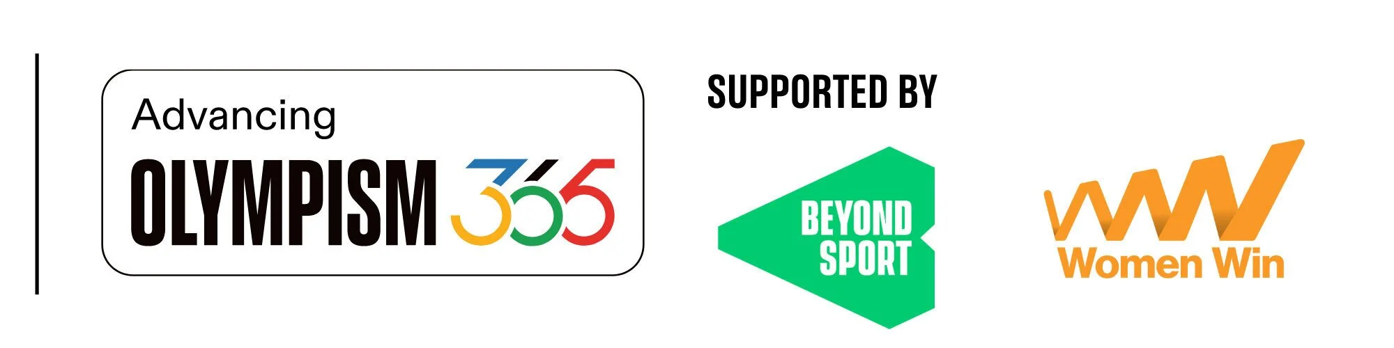 Logos for Advancing Olympism, supported by Beyond Sport and Women Win.
