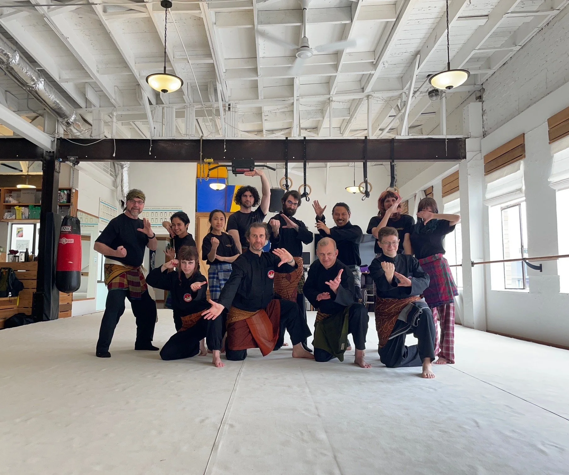 Action photo of the SF Bay Area class following the rank assessment in March of 2025.