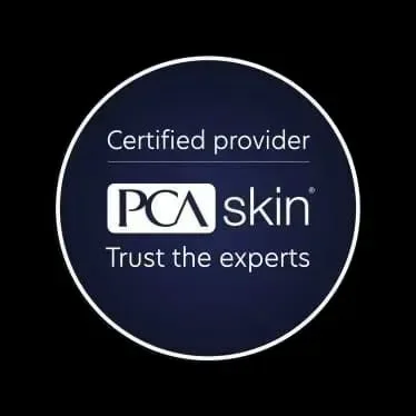Logo for PCA Skin with the text 'Certified provider' and 'Trust the experts'.