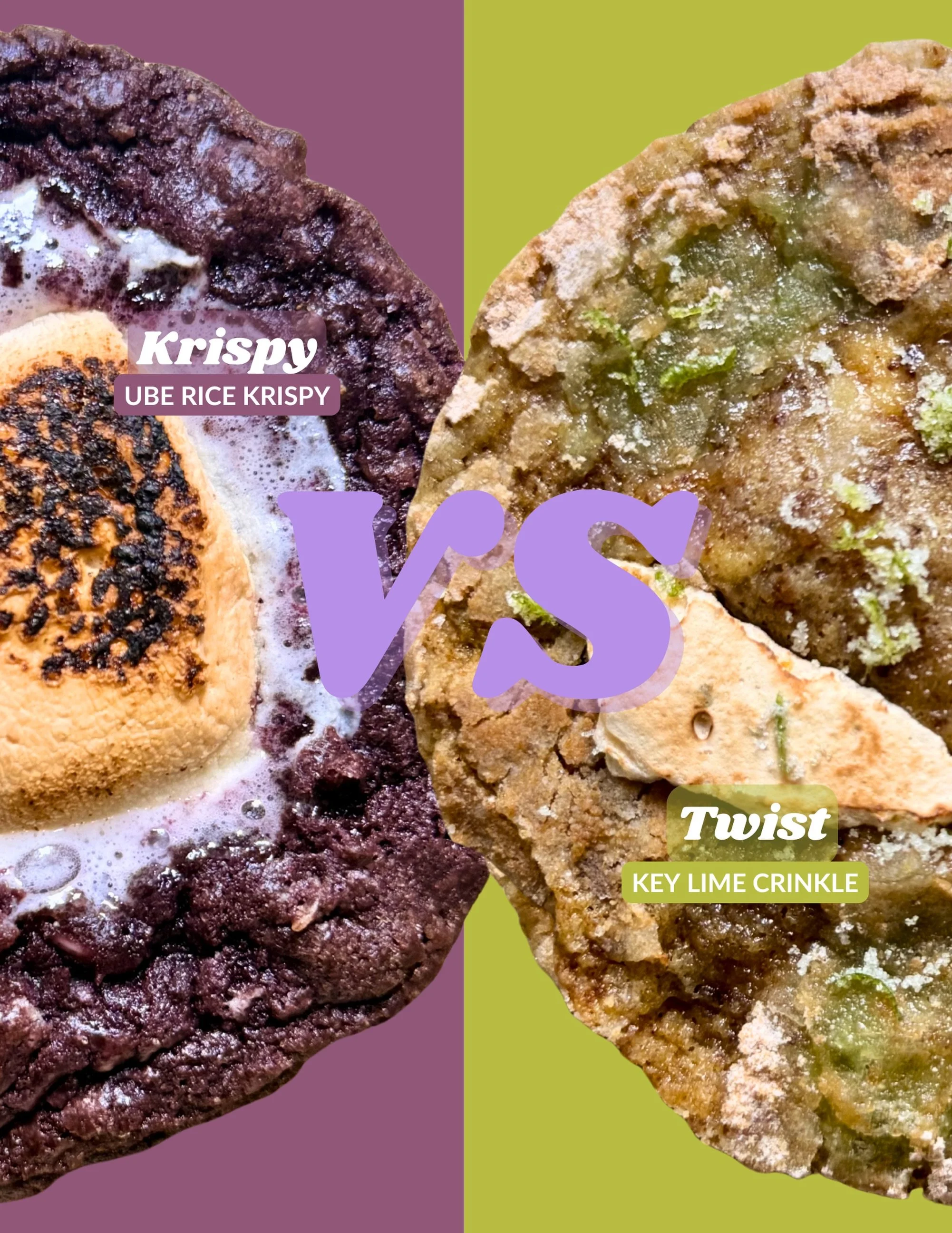 We got a text&hellip; 👀

Two new bombshells have entered the villa.

Krispy // Ube Rice Krispy 💜
Toasted marshmallow, white chocolate, and crispy rice folded into ube.

Twist // Key Lime Crinkle 💚
Tart lime, Biscoff, and a citrusy meringue crunch.