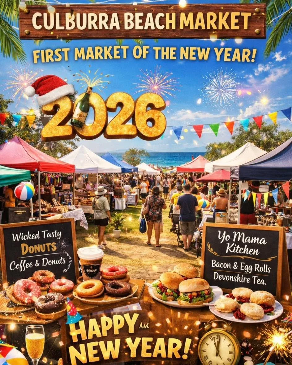 🌊 Culburra Beach Market is BACK! 🌊
Our first market of the New Year is on this Sunday 4th Jan

🕗 8am&ndash;1pm
📍 Fred Evan&rsquo;s Lane, Culburra Beach
✨ All local stalls
☕ Coffee &amp; donuts from Wicked Tasty Donuts
🥓 Bacon &amp; egg rolls or 