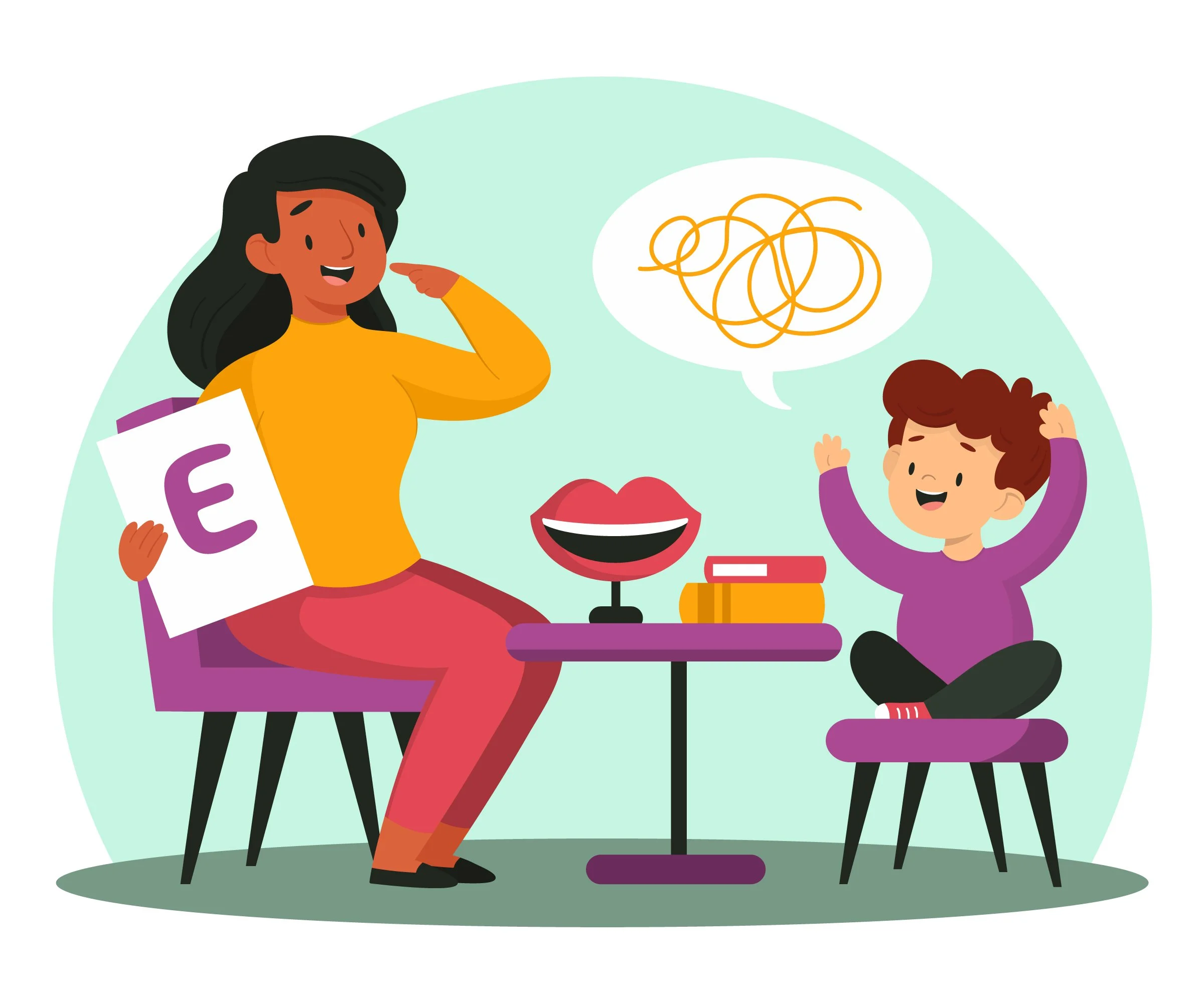 SLP working with child on speech sound production and early intervention