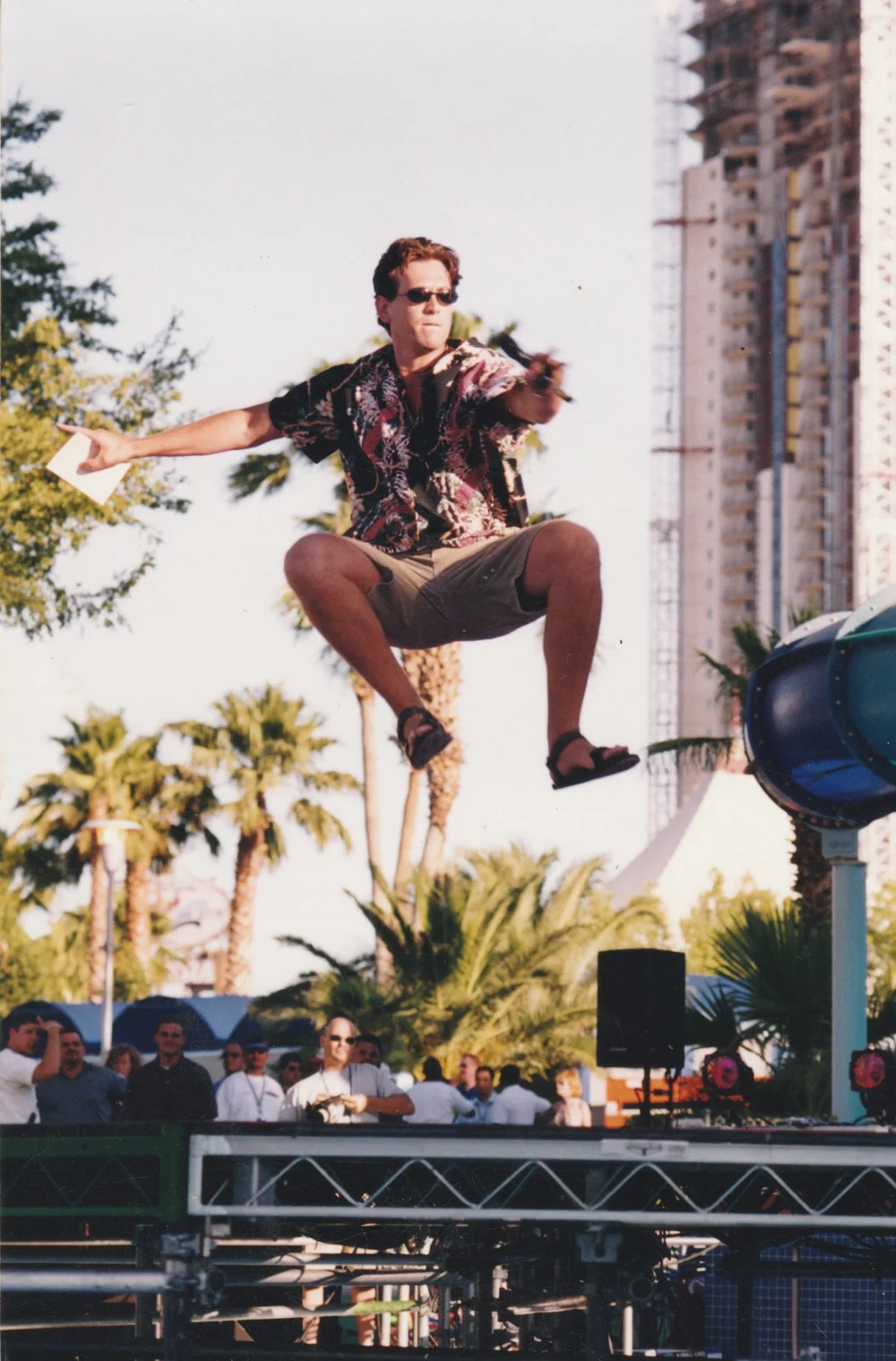 Mitch Mitchem mid-flight off the booth at Universal Studios Orlando