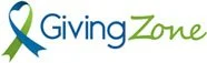 Logo of Giving Zone with green and blue ribbon design