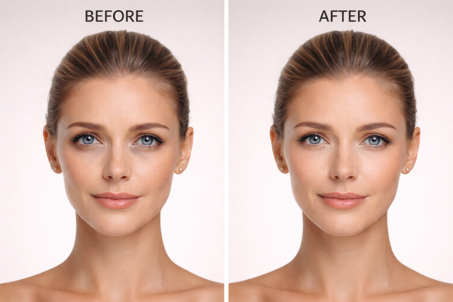 Before and after dermal filler treatment for under-eye hollows (tear troughs) showing improved under-eye appearance at OpalGlow Medspa in Woodbridge, NJ.