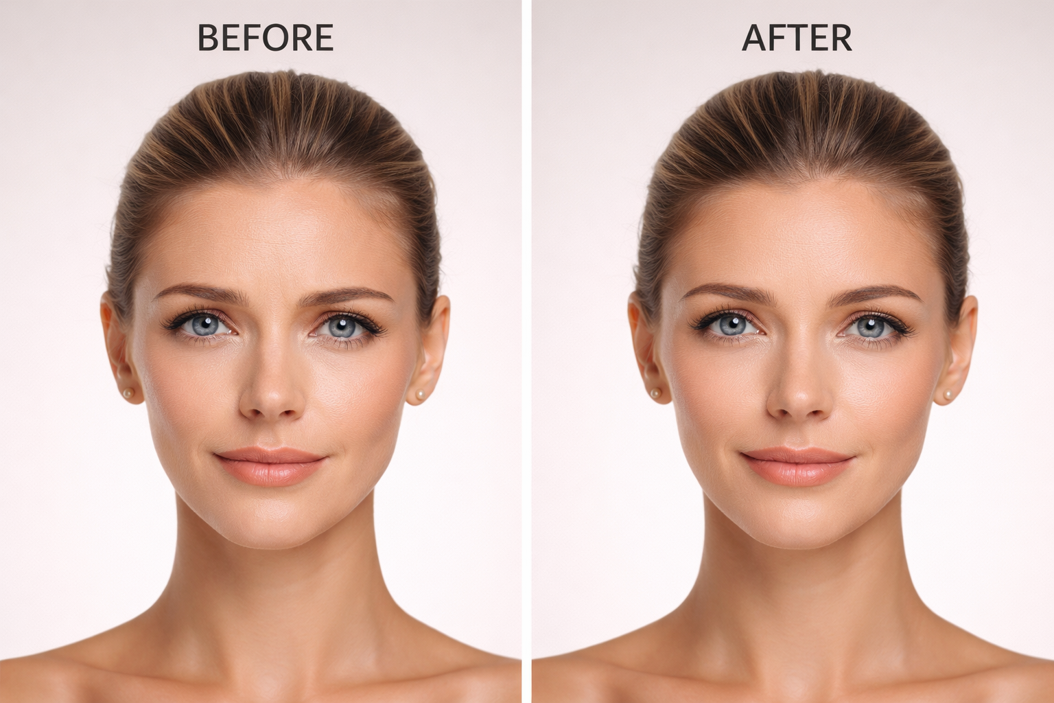 Before and after dermal filler treatment for cheek volume enhancement showing improved cheek contour at OpalGlow Medspa in Woodbridge, NJ.