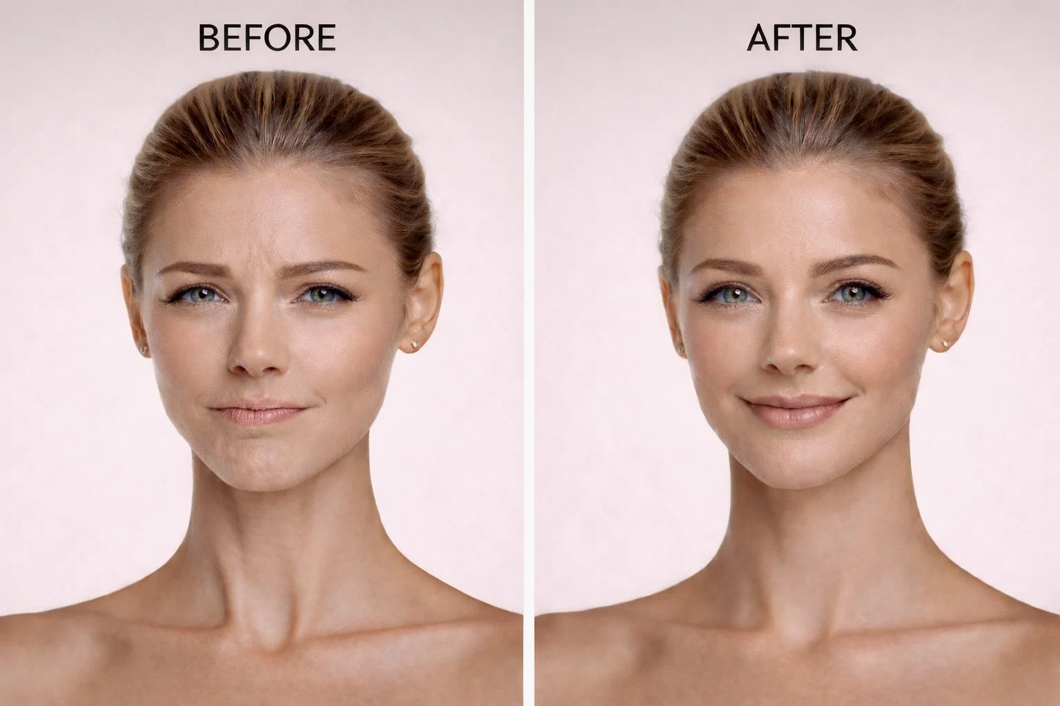 Before and after Botox treatment for chin dimpling showing a smoother chin appearance at OpalGlow Medspa in Woodbridge, NJ.