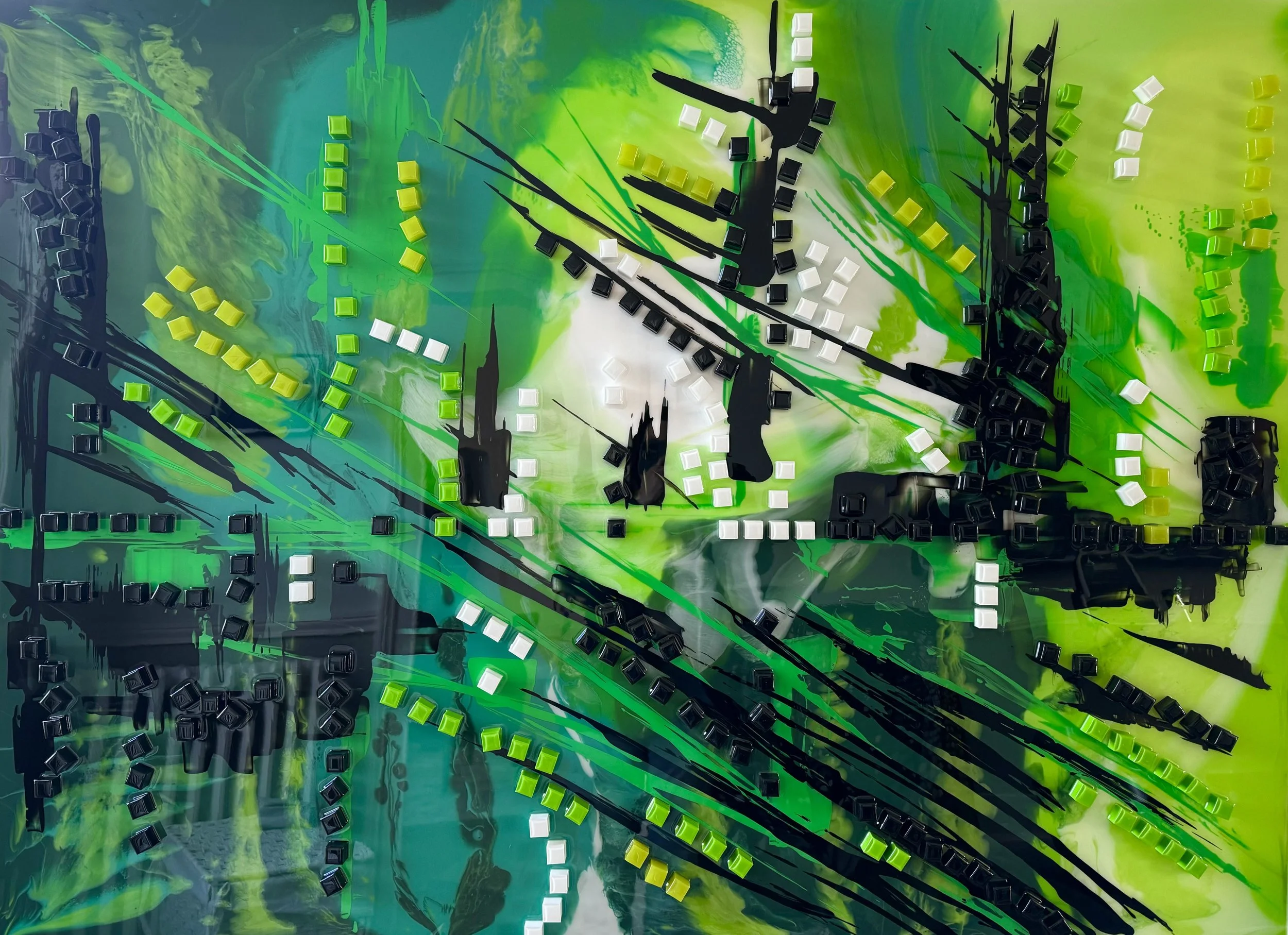 Urban Green Resin on Perpex. 150cm x 110cm