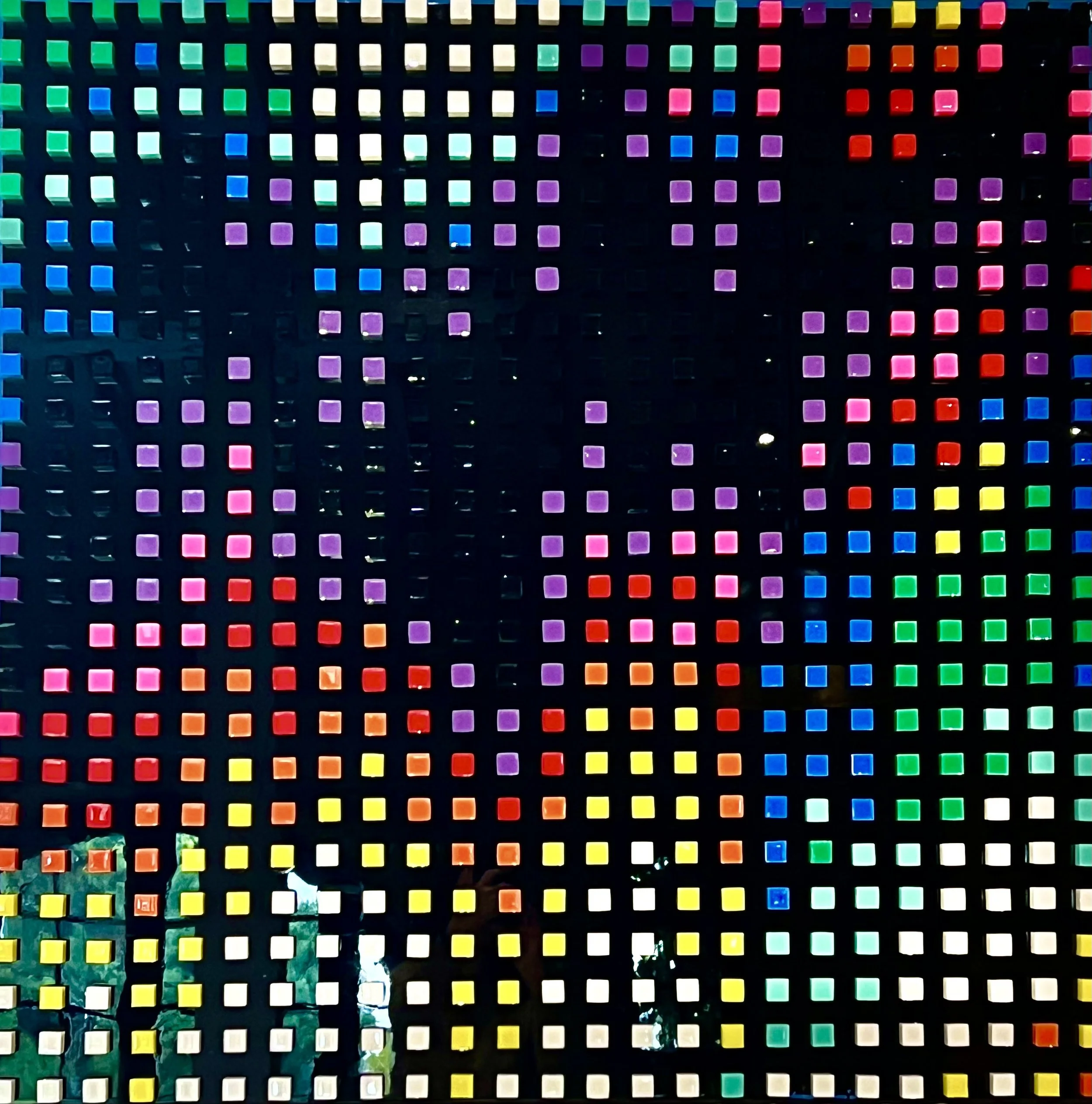 Modular Flux: Pantone.  2023. 110cm x 110cm x 5cm. Epoxy Resin cubes on board.