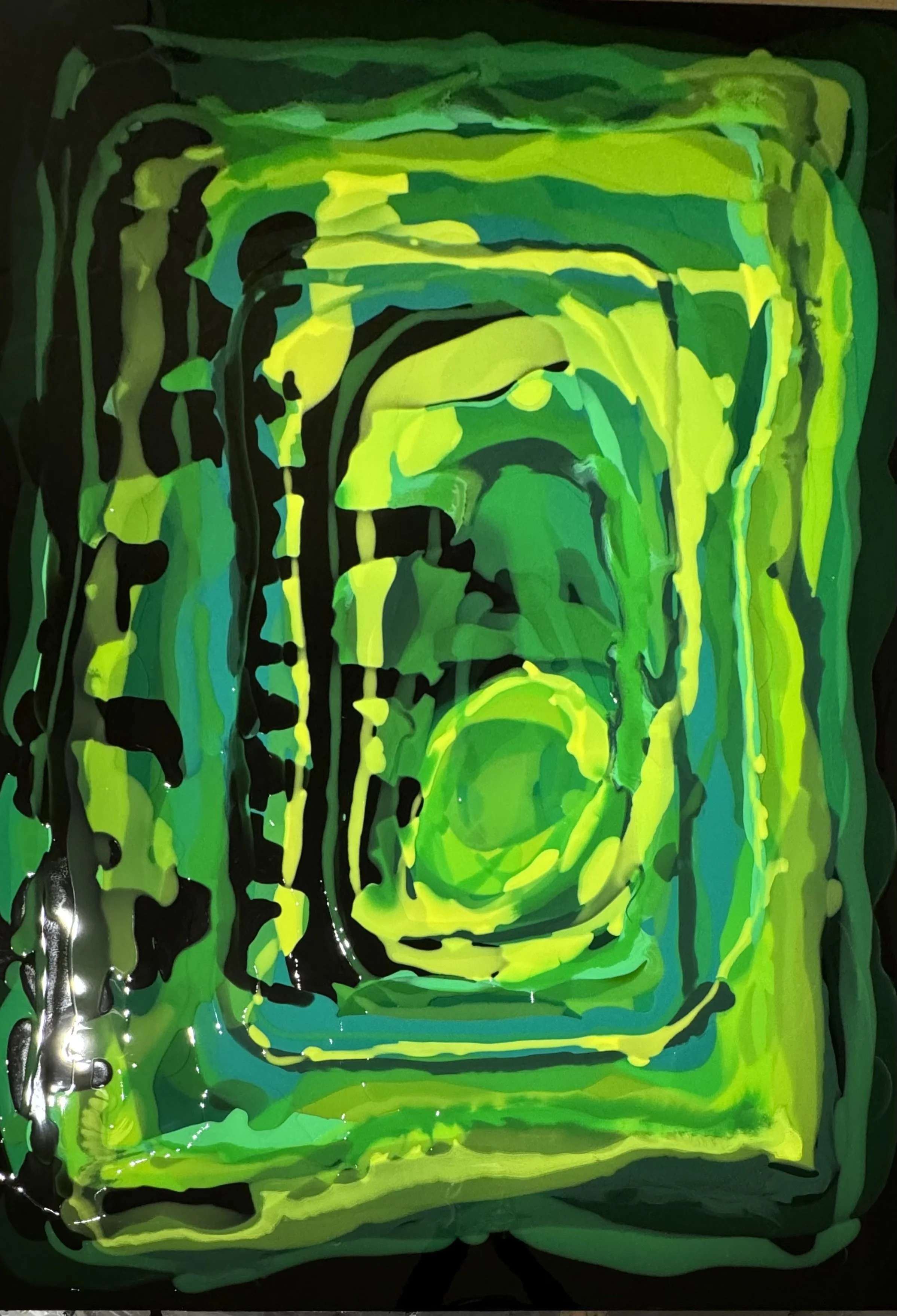 Green Orbit. Resin on perspex. 150cm x 110cm