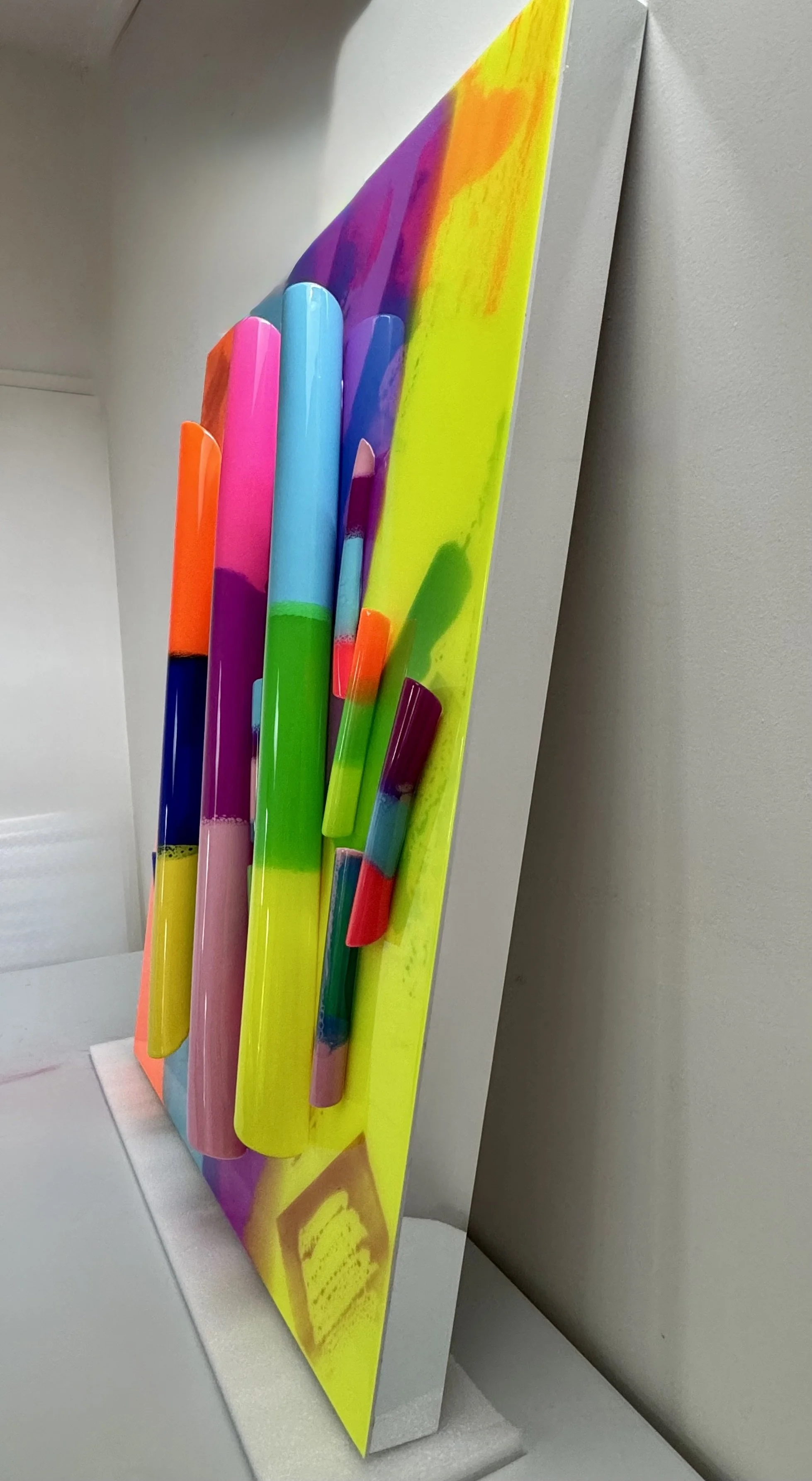 Euphotic Zones: Oscillation. 120cm x 90cm x 15cm. Epoxy Resin on Acrylic. Custom frame mounted, mirror metallic.