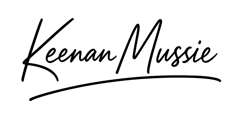 Stylized black text reads "Keenan Mussie" in a cursive font with an underline.